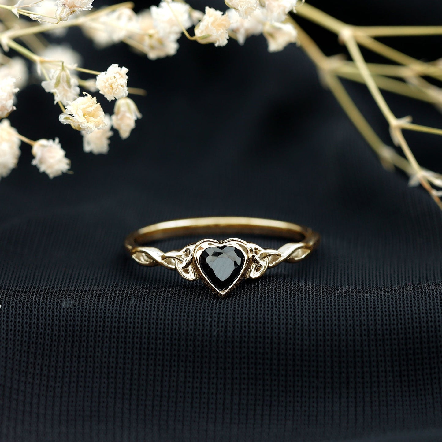 Certified 0.6 Carat Lab Grown Black Diamond Heart Promise Ring with Celtic Knot