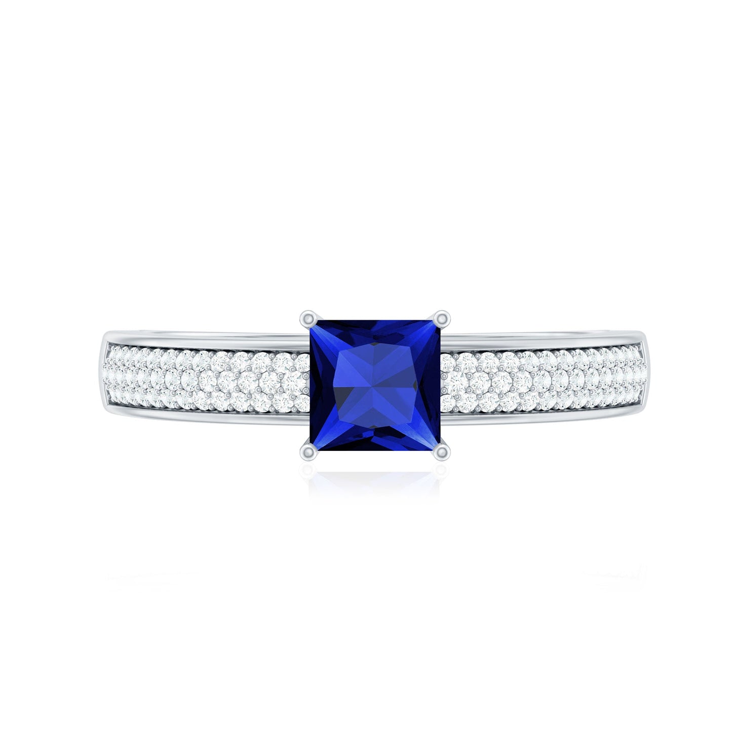 0.7 Carat Princess Cut Lab Created Blue Sapphire Engagement Ring with Diamond