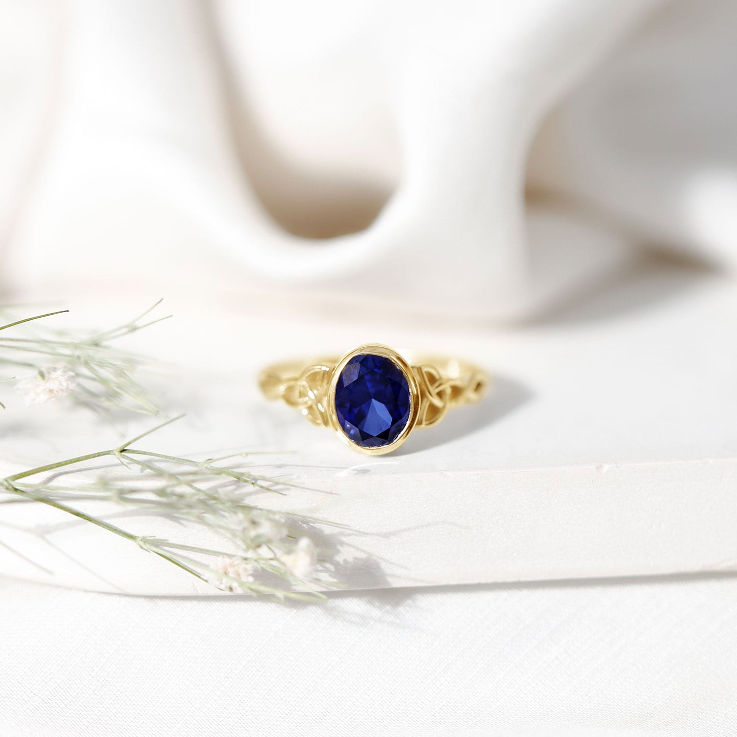 Certified 4 Carat Oval Lab Grown Blue Sapphire Bezel Set Engagement Ring