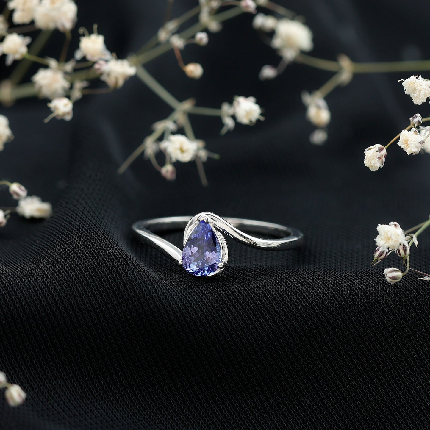Natural Tanzanite Solitaire Engagement Ring with Bypass Shank