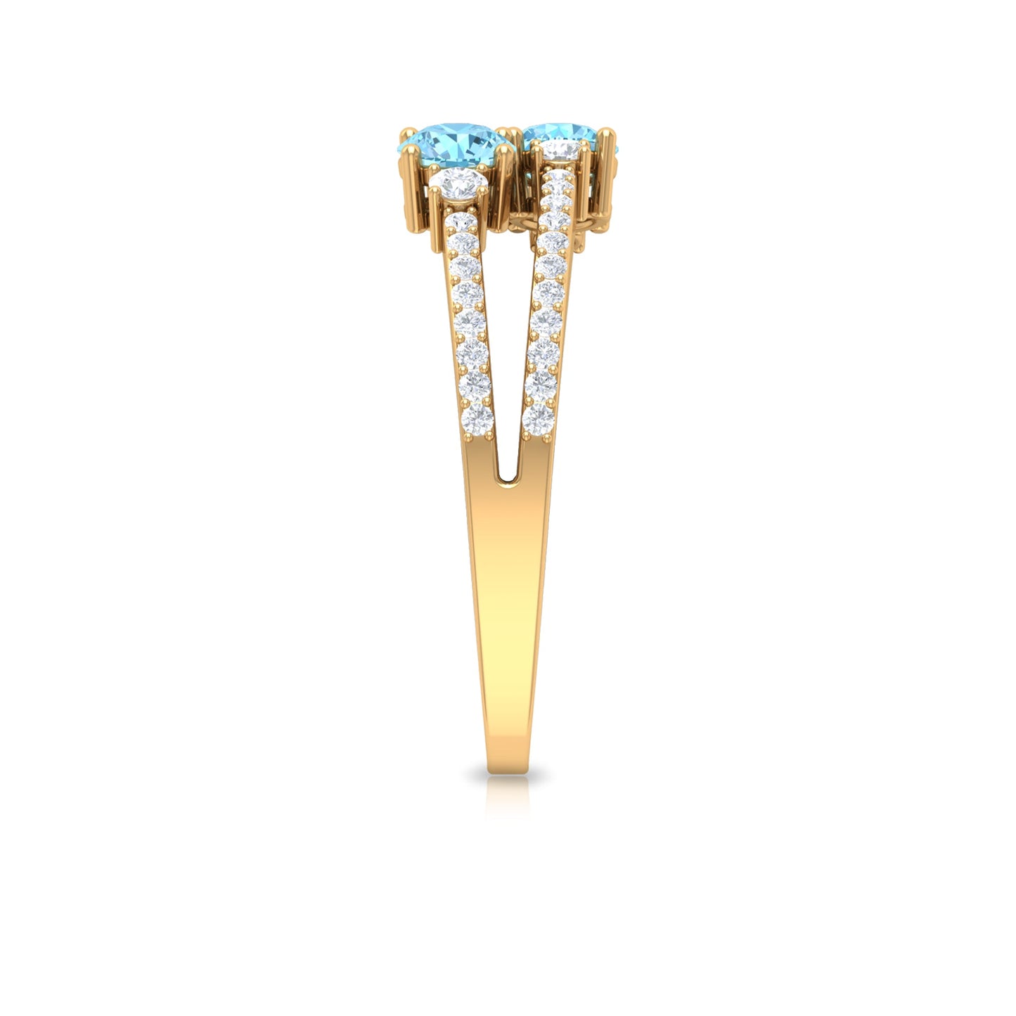 Natural Aquamarine Diamond 2 Stone Promise Ring with Split Shank