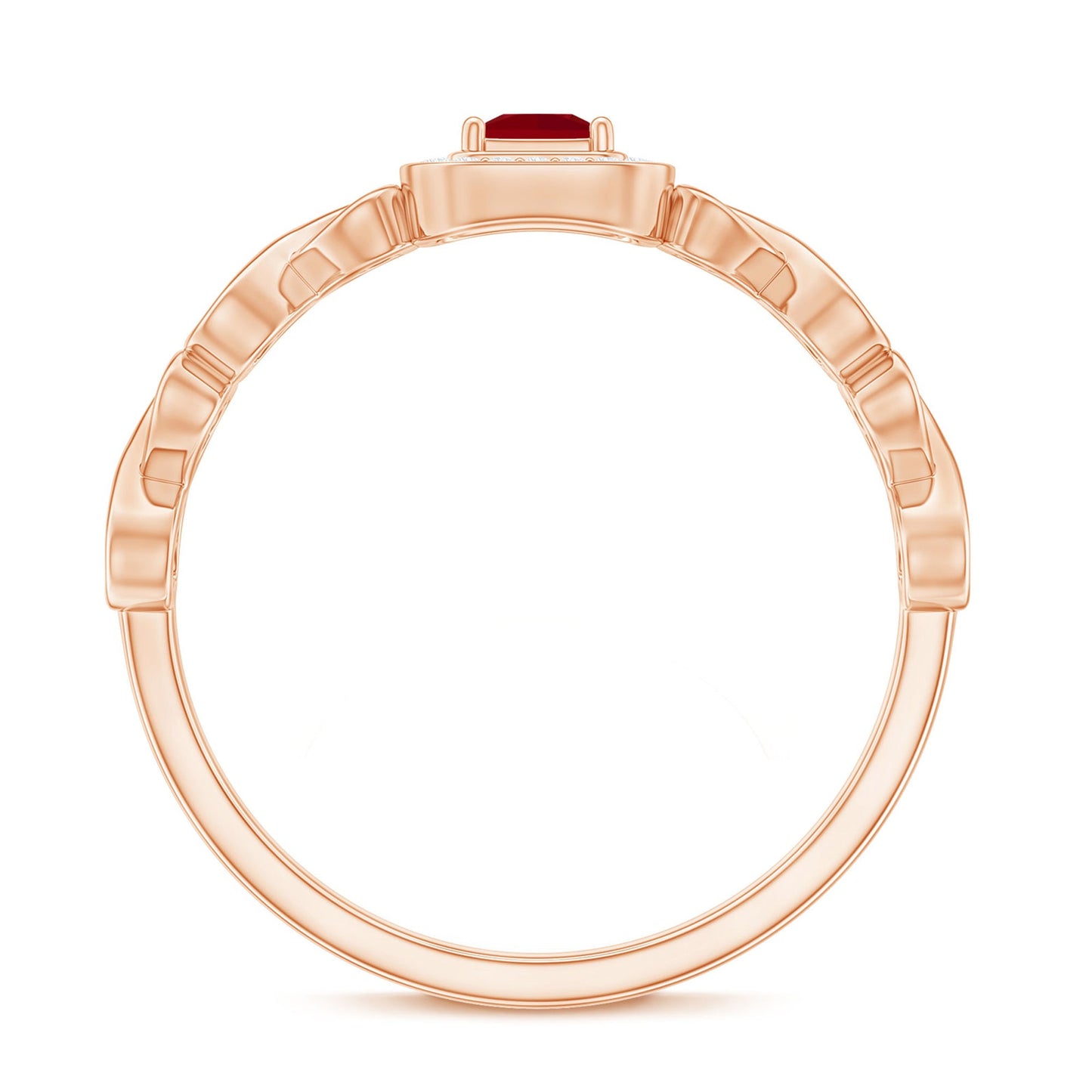 Natural Princess Cut Ruby Diamond Promise Ring with Infinity Shank