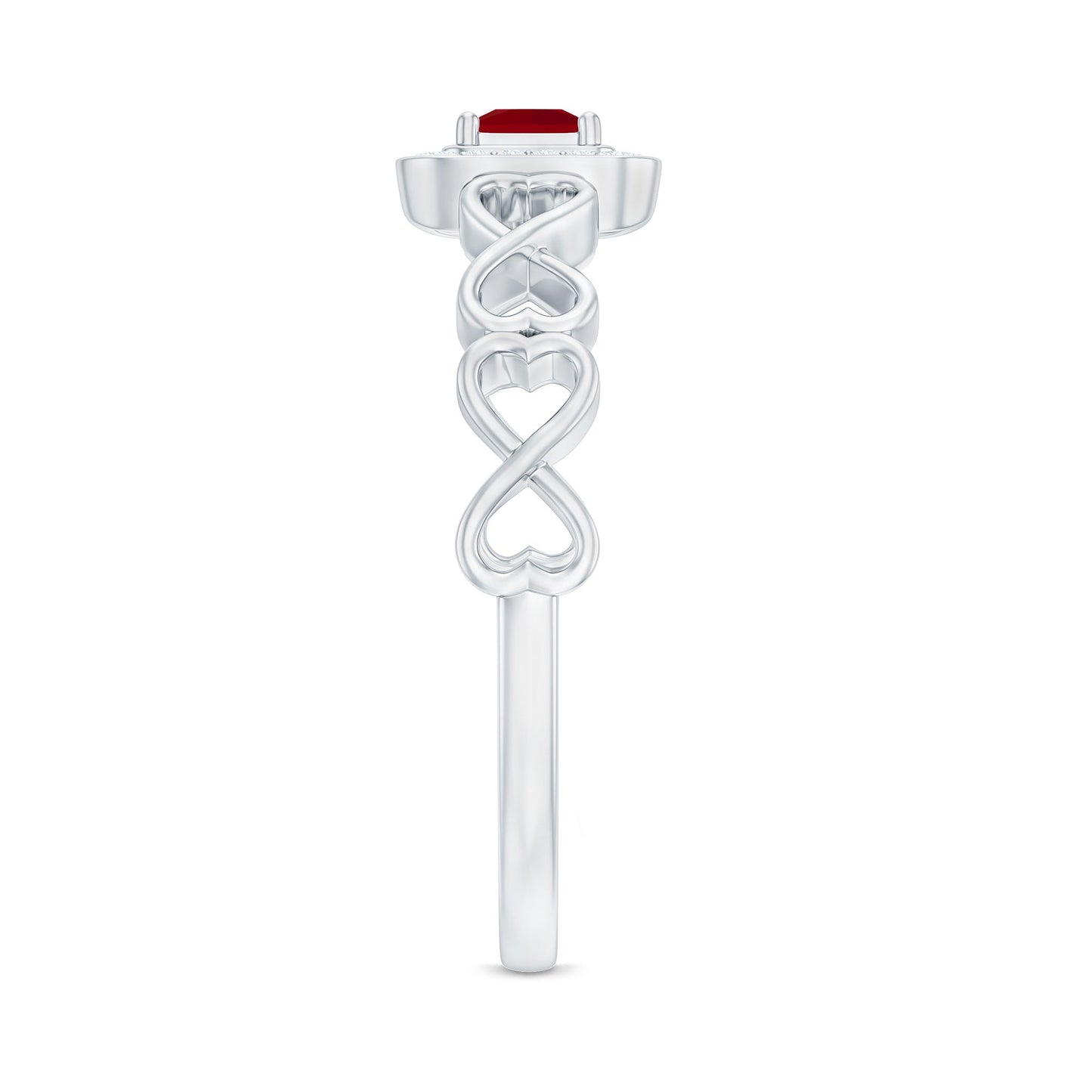 Natural Princess Cut Ruby Diamond Promise Ring with Infinity Shank