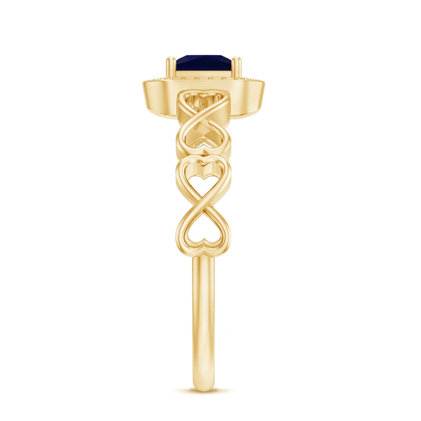 Natural Princess Cut Blue Sapphire Diamond Promise Ring with Infinity Heart Shank