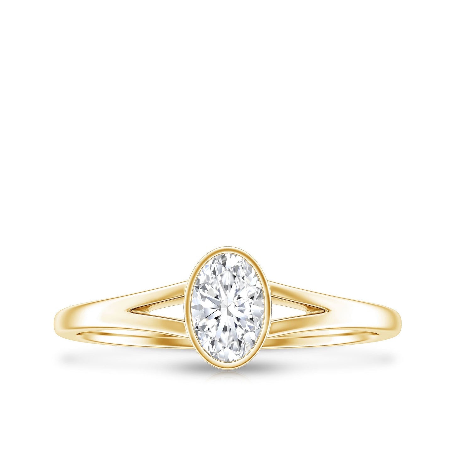 Bezel Set Oval Cut Moissanite Promise Ring in Split Shank