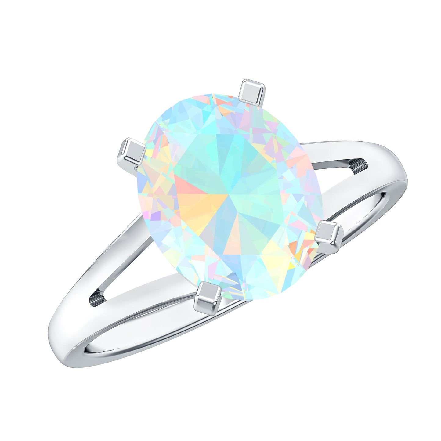 Natural 8X10 mm Ethiopian Opal Diamond Oval Engagement Ring with Split Shank