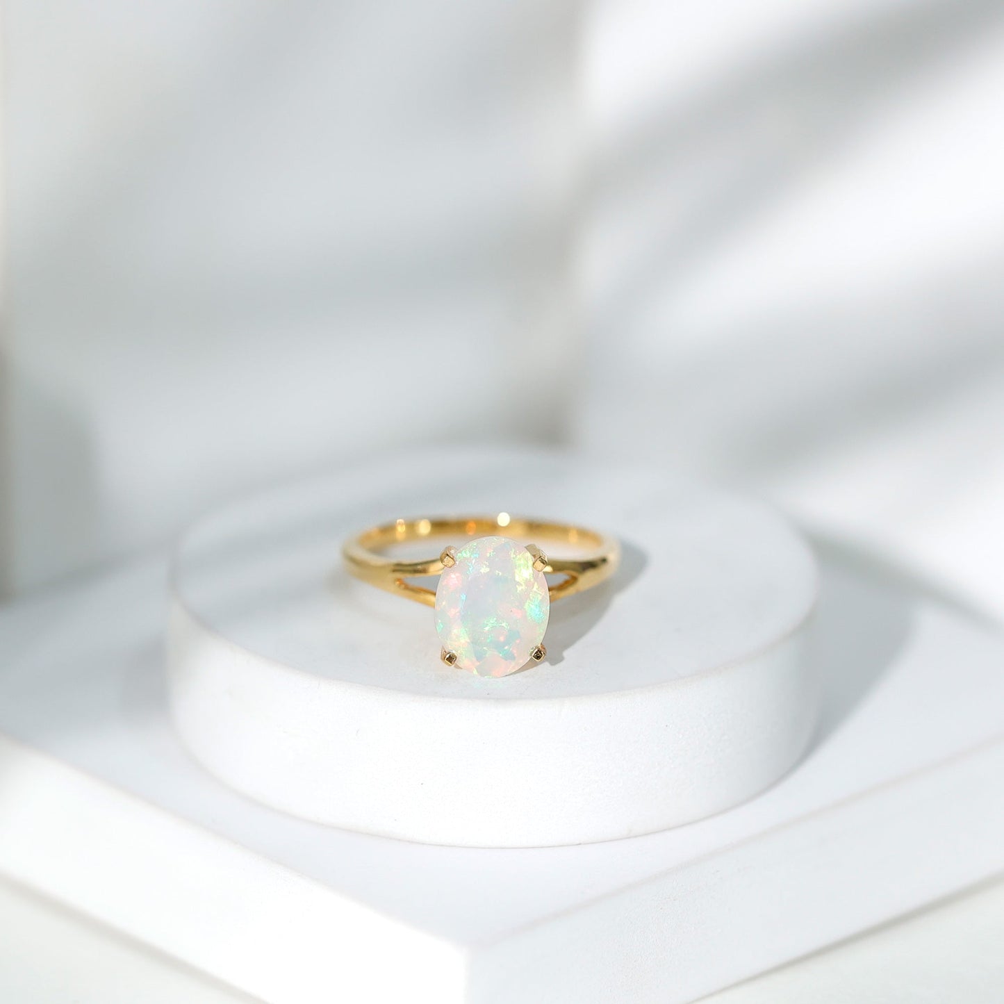 Natural 8X10 mm Ethiopian Opal Diamond Oval Engagement Ring with Split Shank