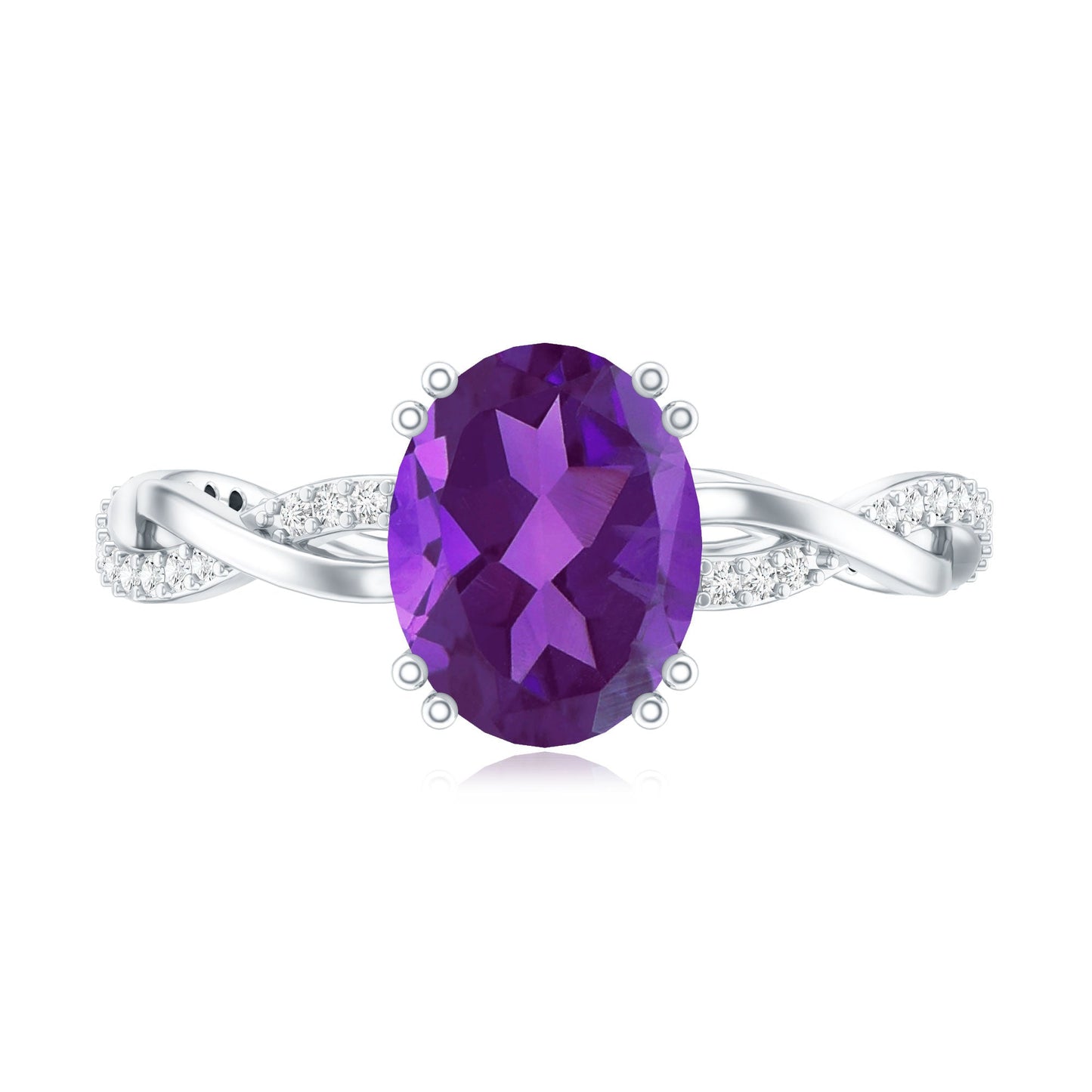 2.5 Carat Amethyst Oval Engagement Ring with Diamond Braided Shank