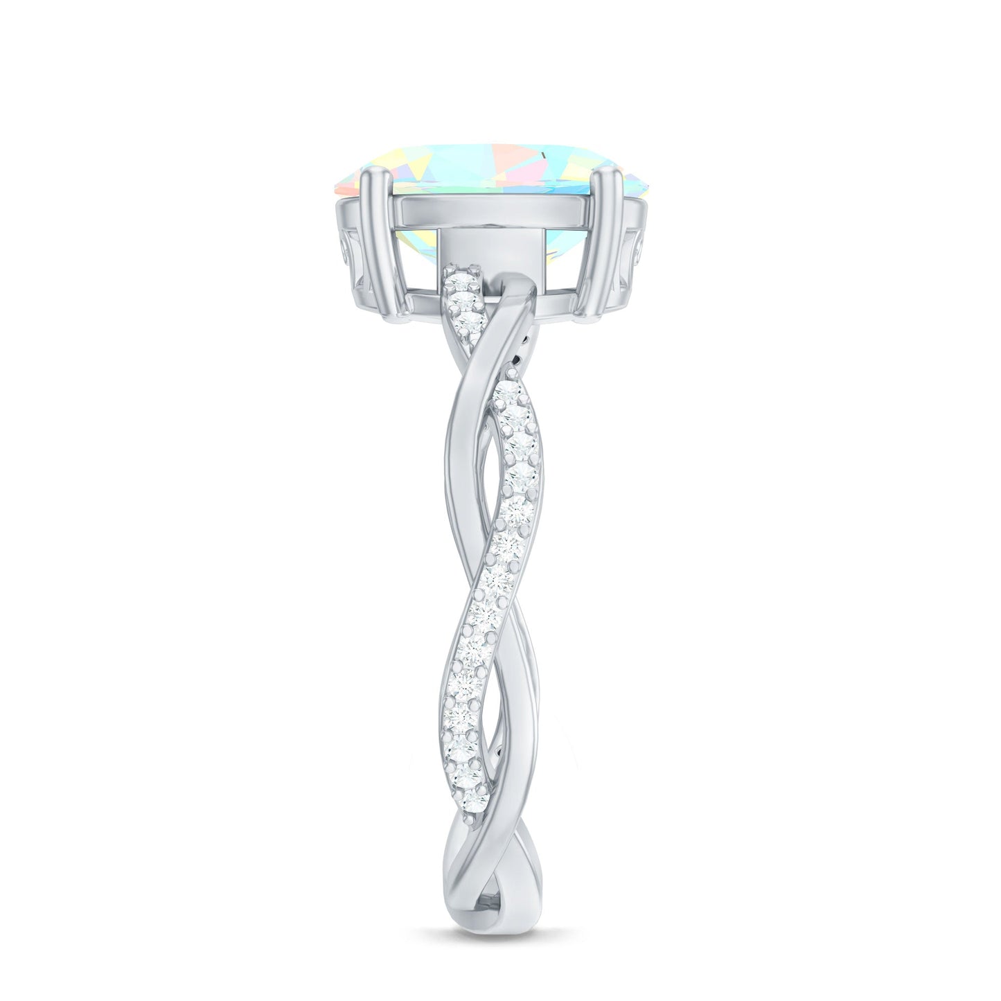 1.3 Carat Real Ethiopian Rainbow Opal Engagement Ring with Diamond Braided Shank