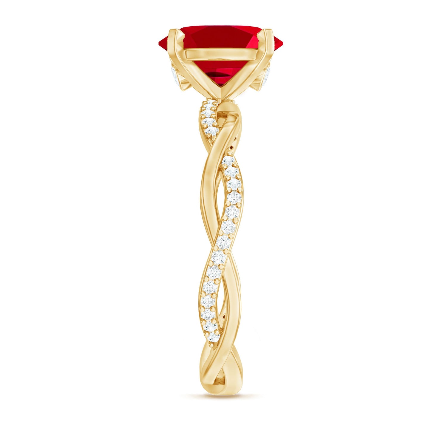 Oval Shaped Lab Ruby and Diamond Braided Engagement Ring