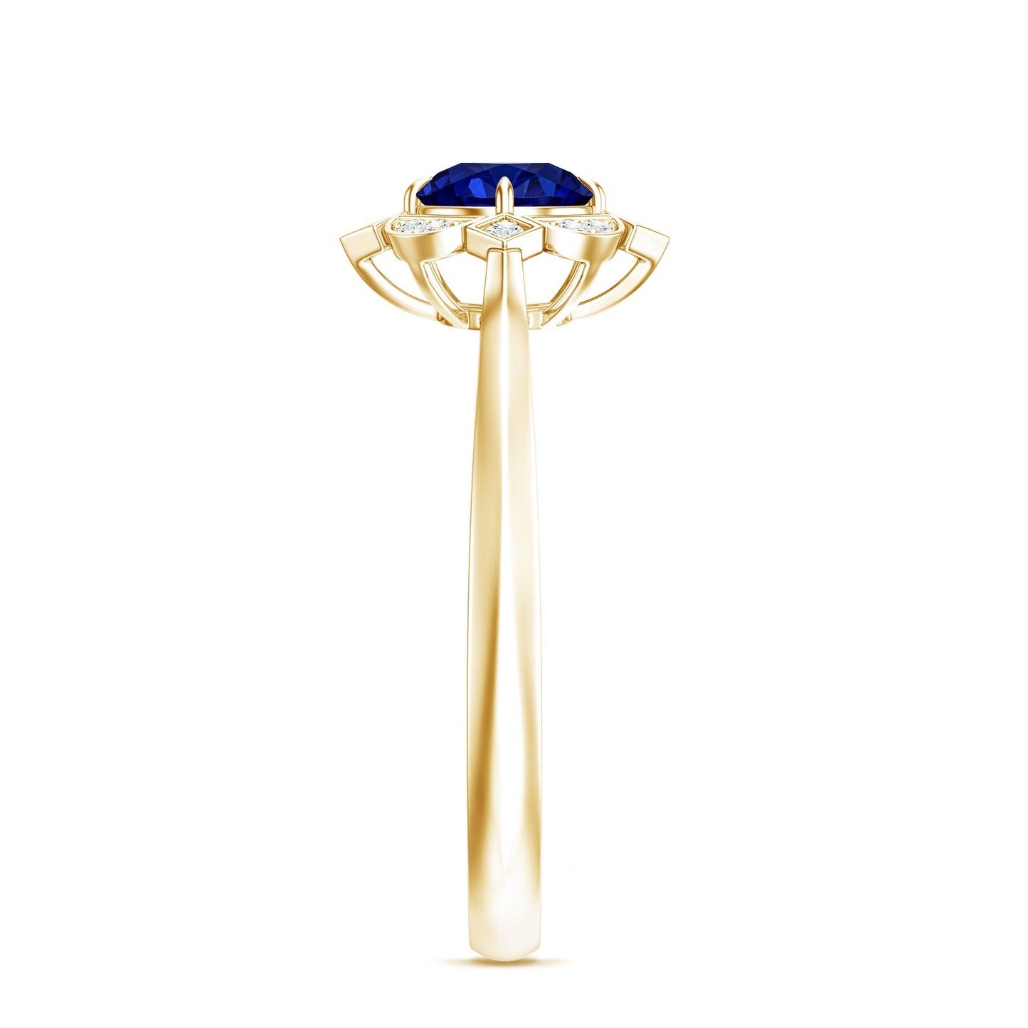 Vintage Style 0.6 Carat Lab Grown Blue Sapphire Engagement Ring with Diamond