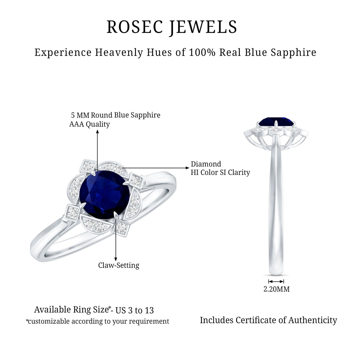 Vintage Style 0.9 Carat Blue Sapphire Engagement Ring with Diamond Halo