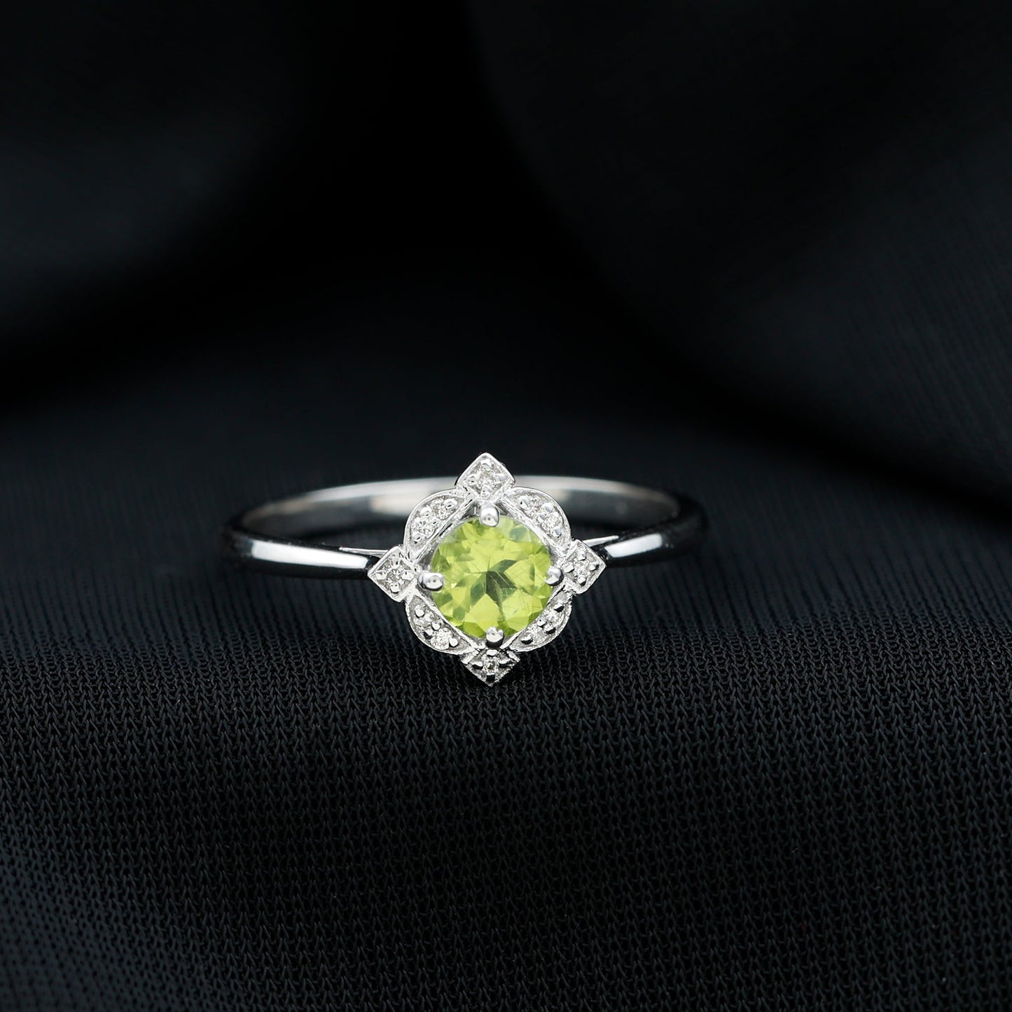 Genuine Half Carat Peridot Vintage Engagement Ring with Diamond Halo