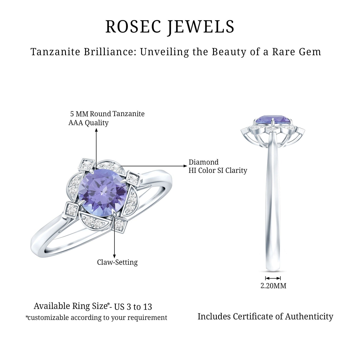 Real Tanzanite Flower Engagement Ring With Diamond