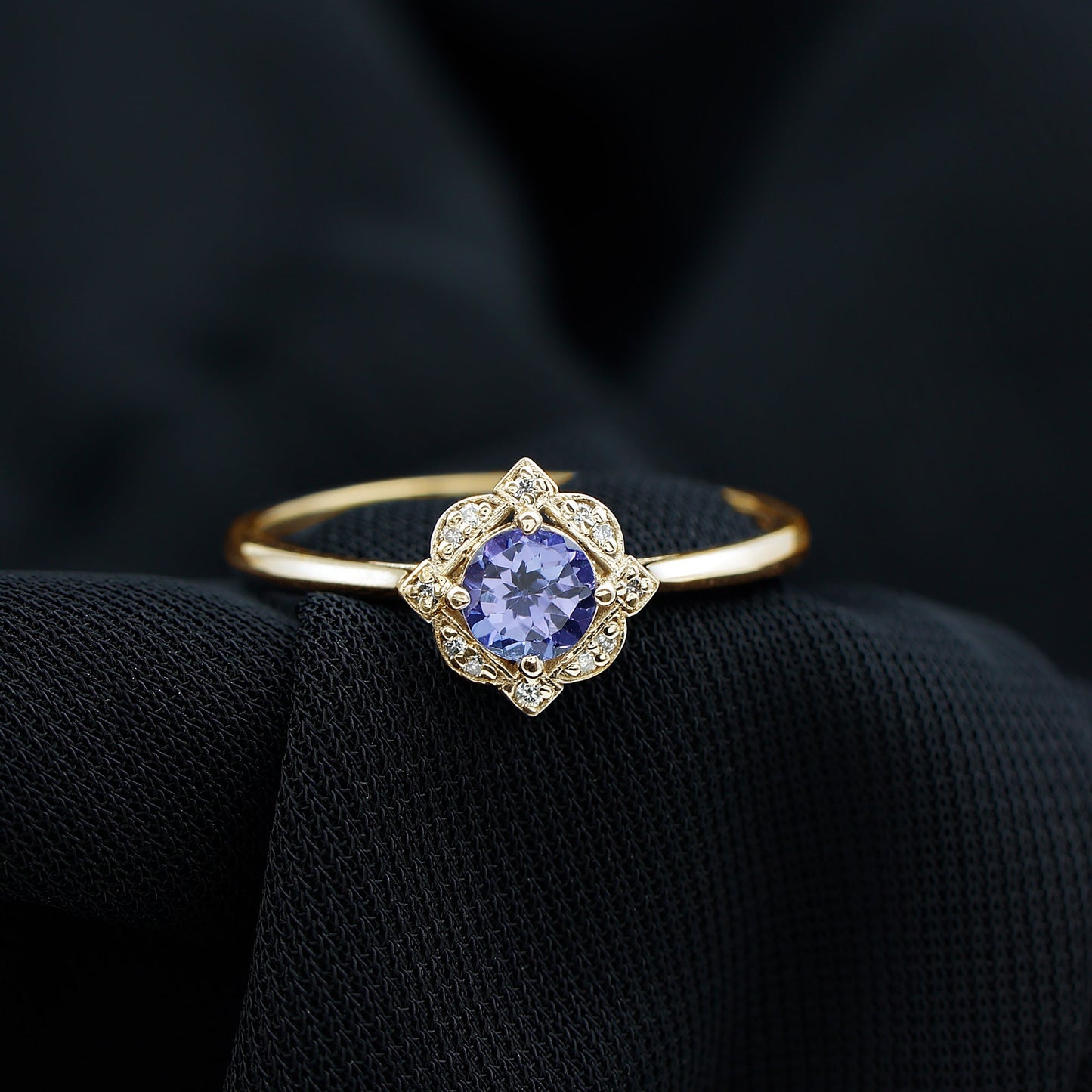 Real Tanzanite Flower Engagement Ring With Diamond