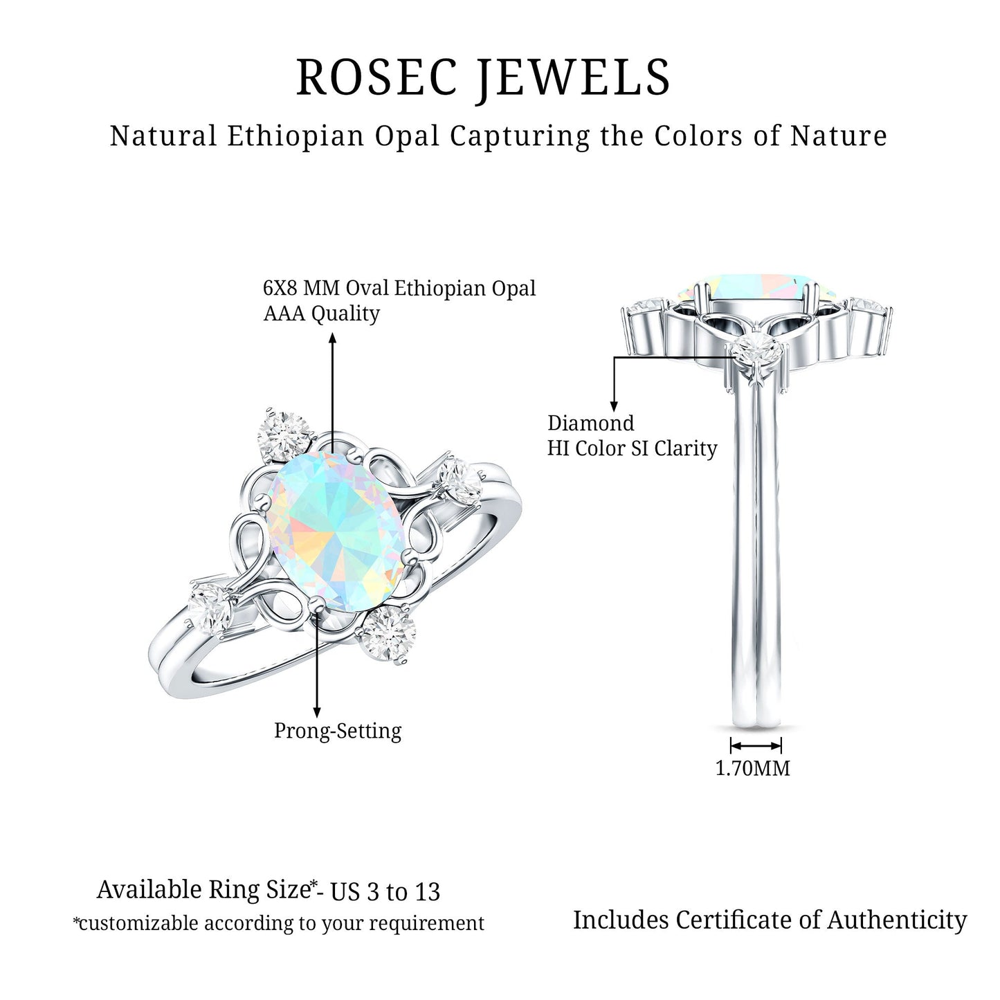 Designer Ethiopian Opal and Diamond  Engagement Ring