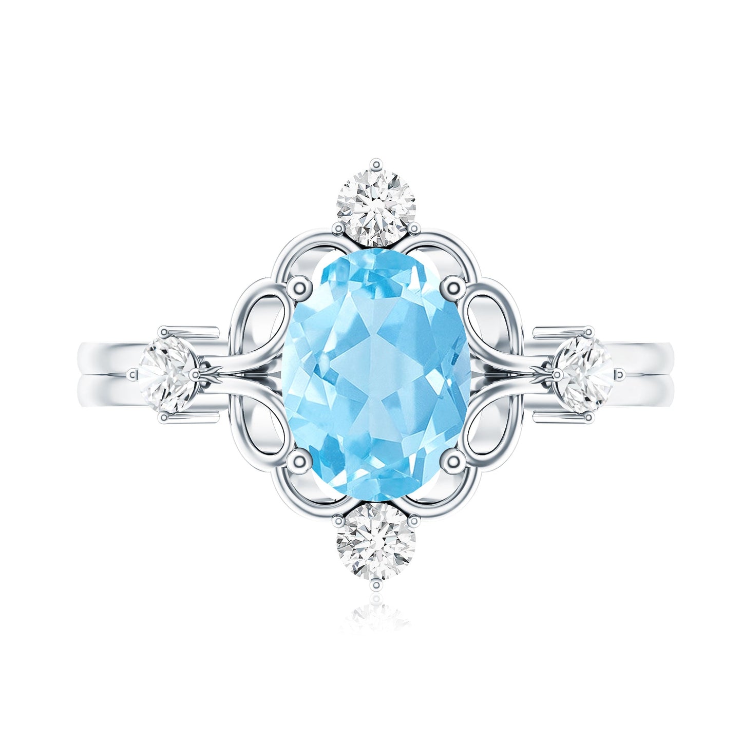 Art Deco Style 1 Carat Oval Shape Aquamarine and Diamond Cocktail Ring