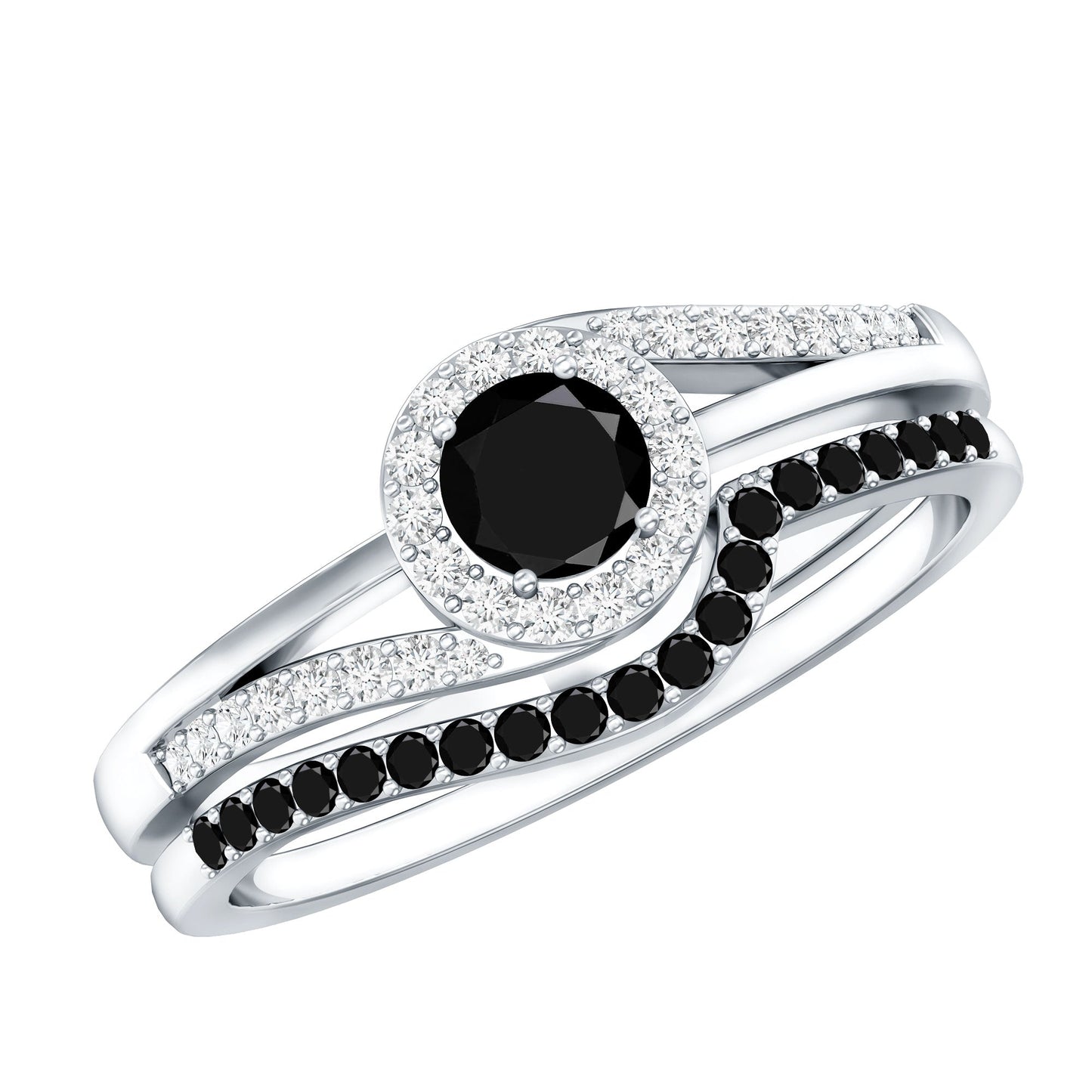Certified Lab Grown Black and White Diamond Engagement Ring Set for Women