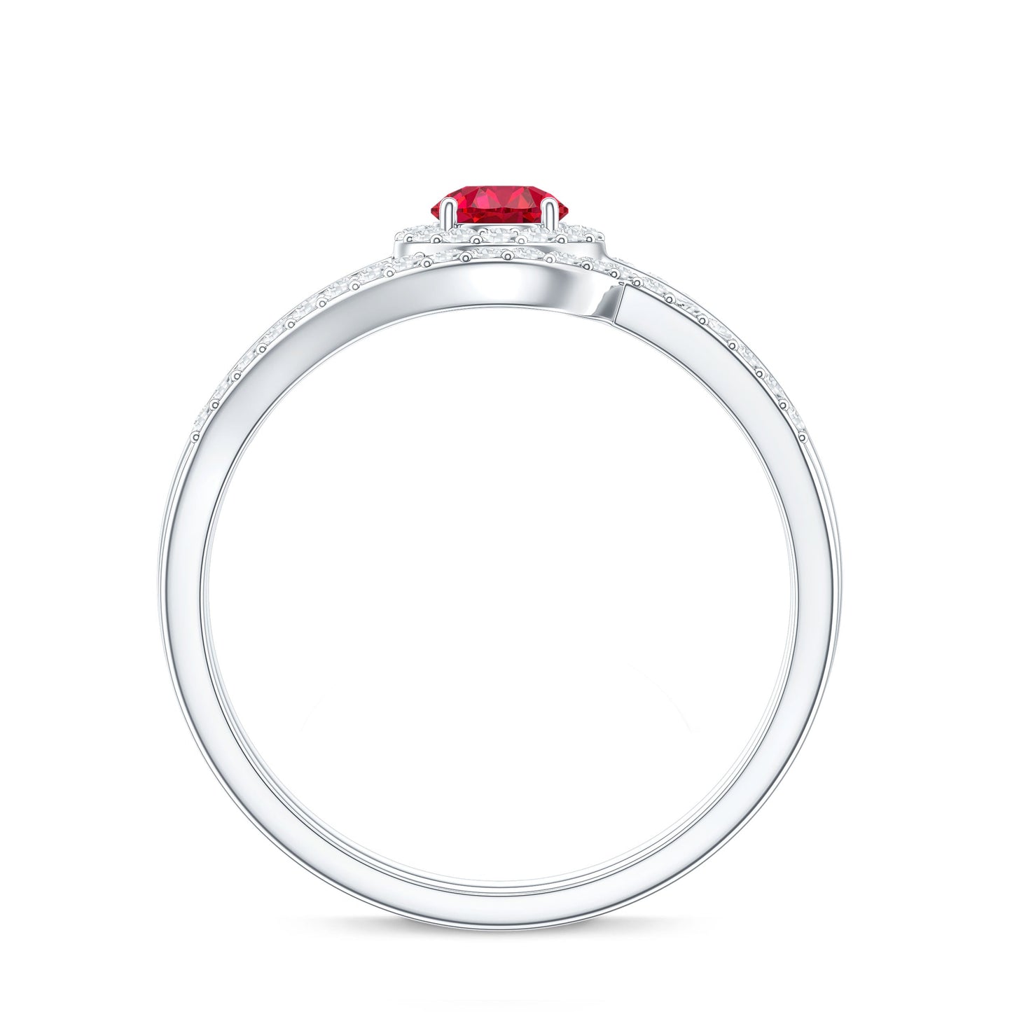 Certified Lab Ruby and Diamond Halo Wedding Ring Set
