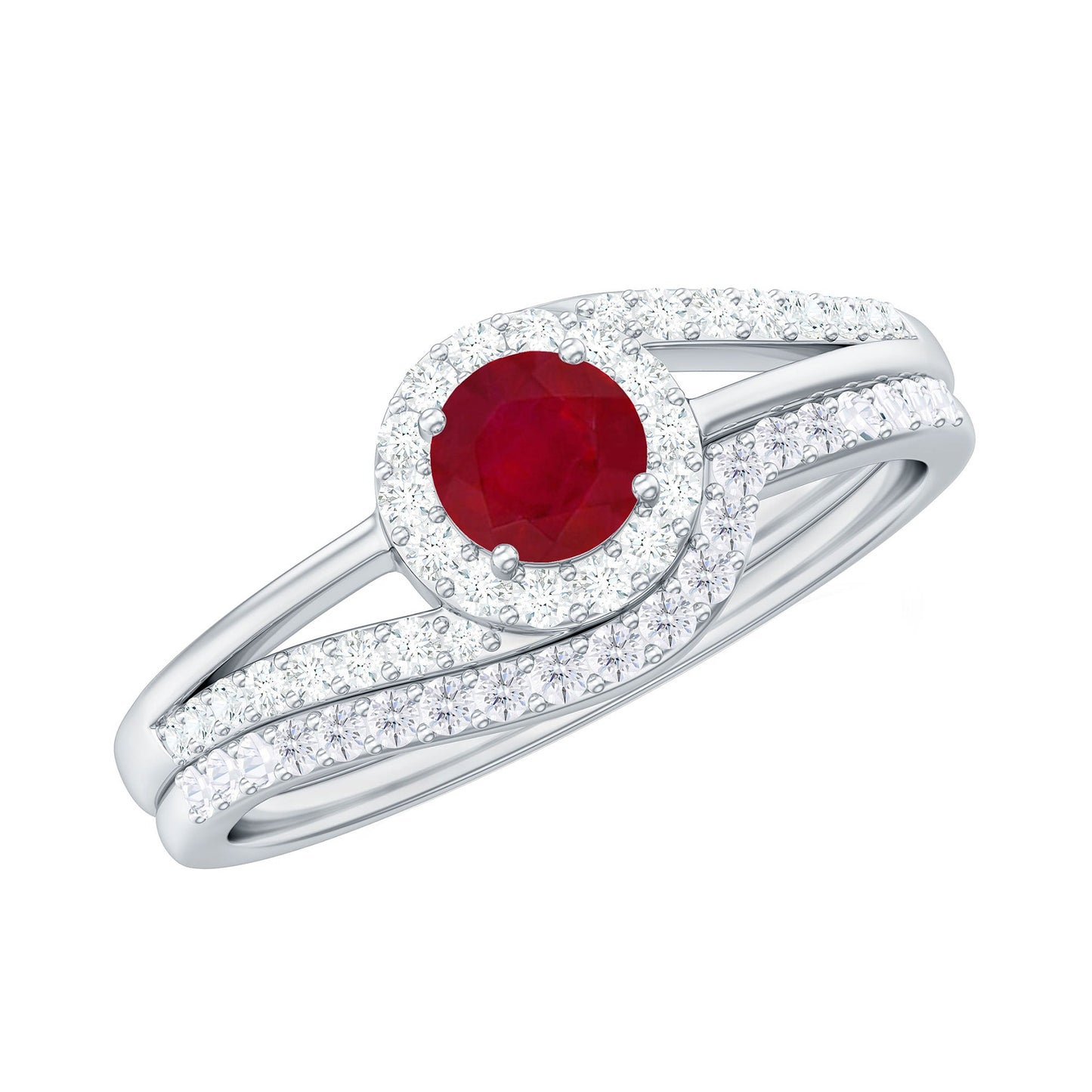 Natural Ruby Diamond Wedding Bridal Ring Set for Women