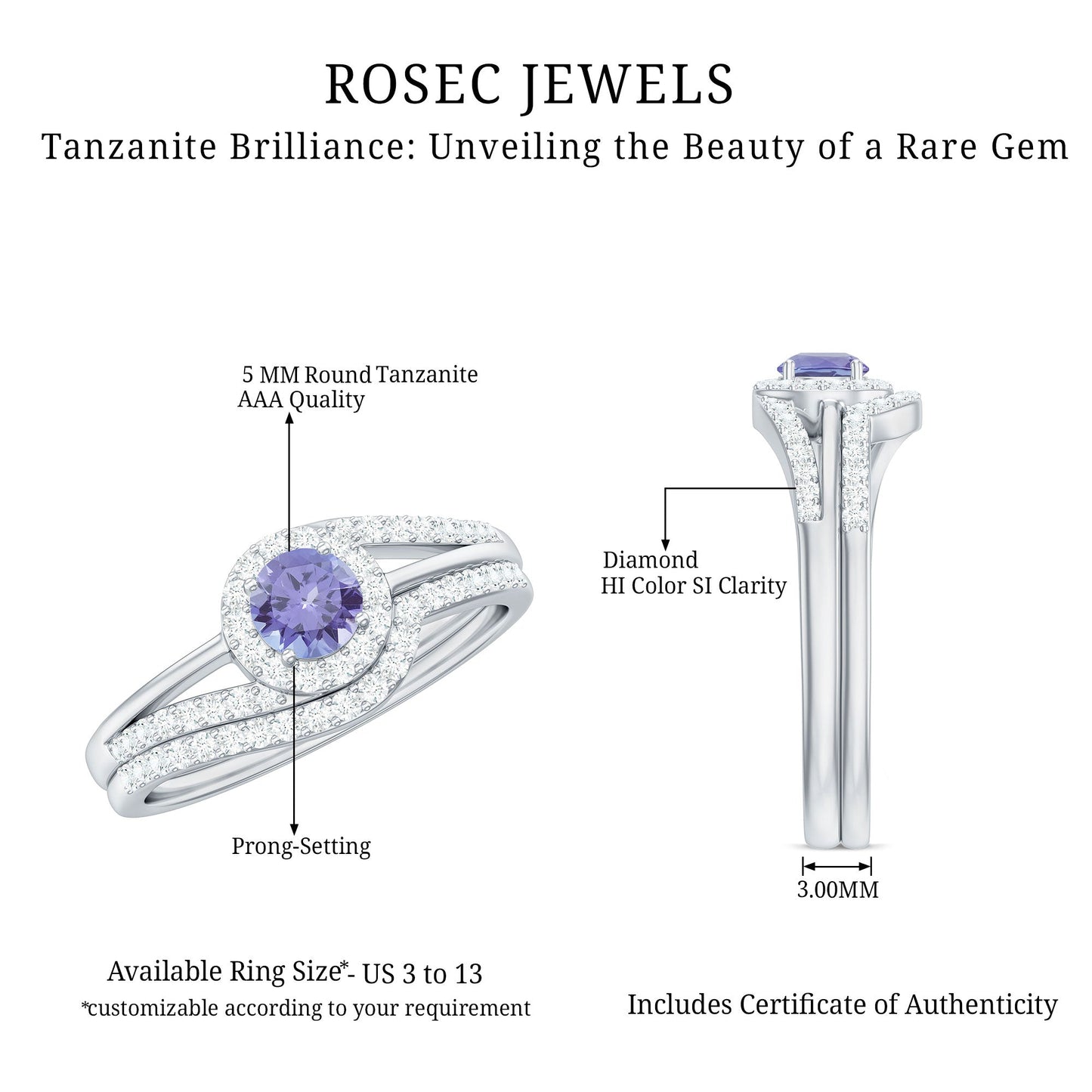 Genuine Tanzanite Engagement Ring with Diamond Enhancer