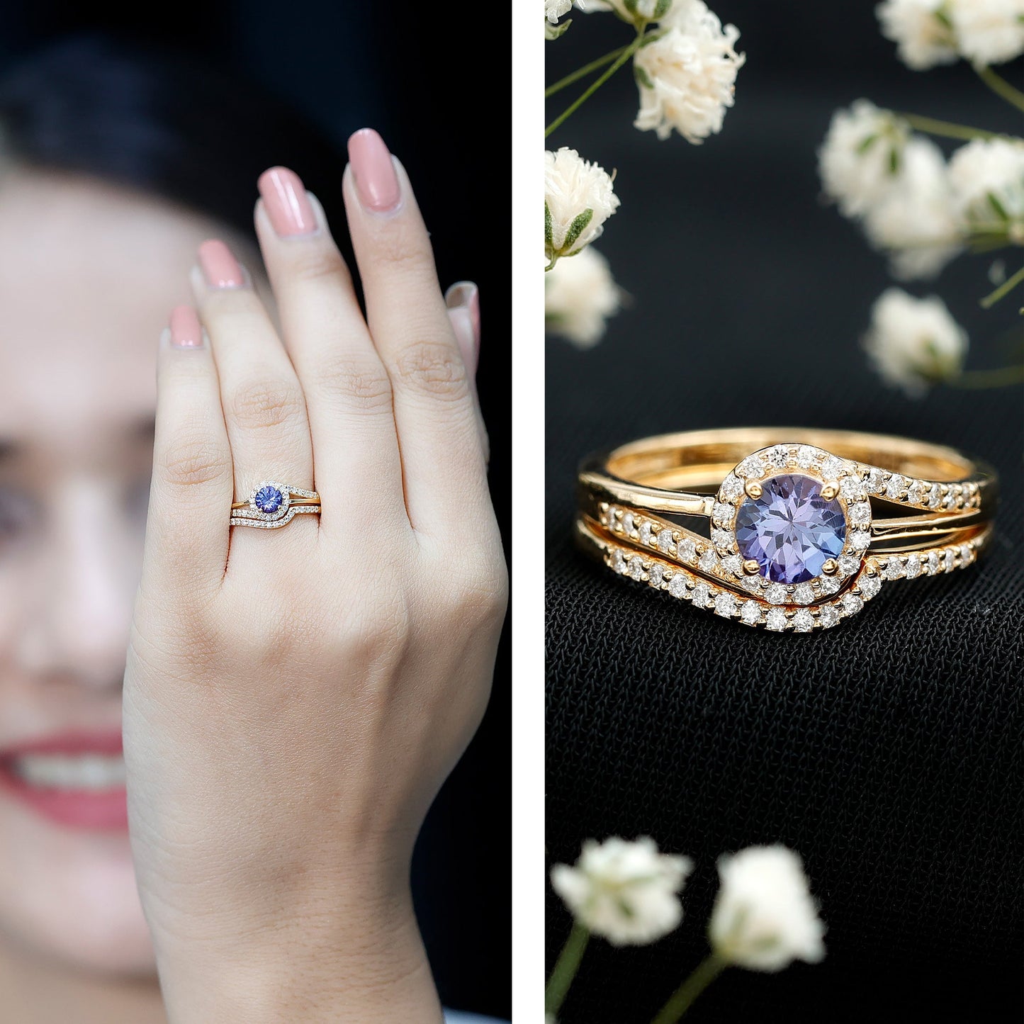Genuine Tanzanite Engagement Ring with Diamond Enhancer
