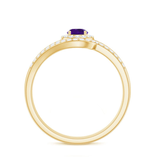 0.4 Carat Natural Amethyst Diamond Wedding Bridal Ring Set of 2