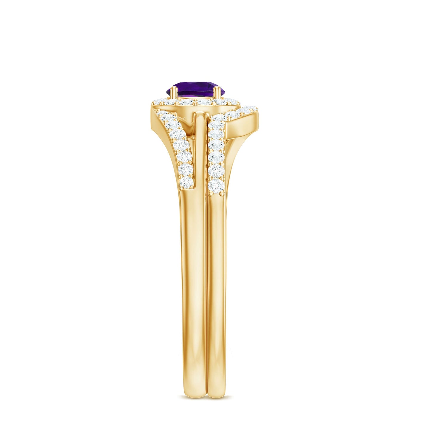0.4 Carat Natural Amethyst Diamond Wedding Bridal Ring Set of 2