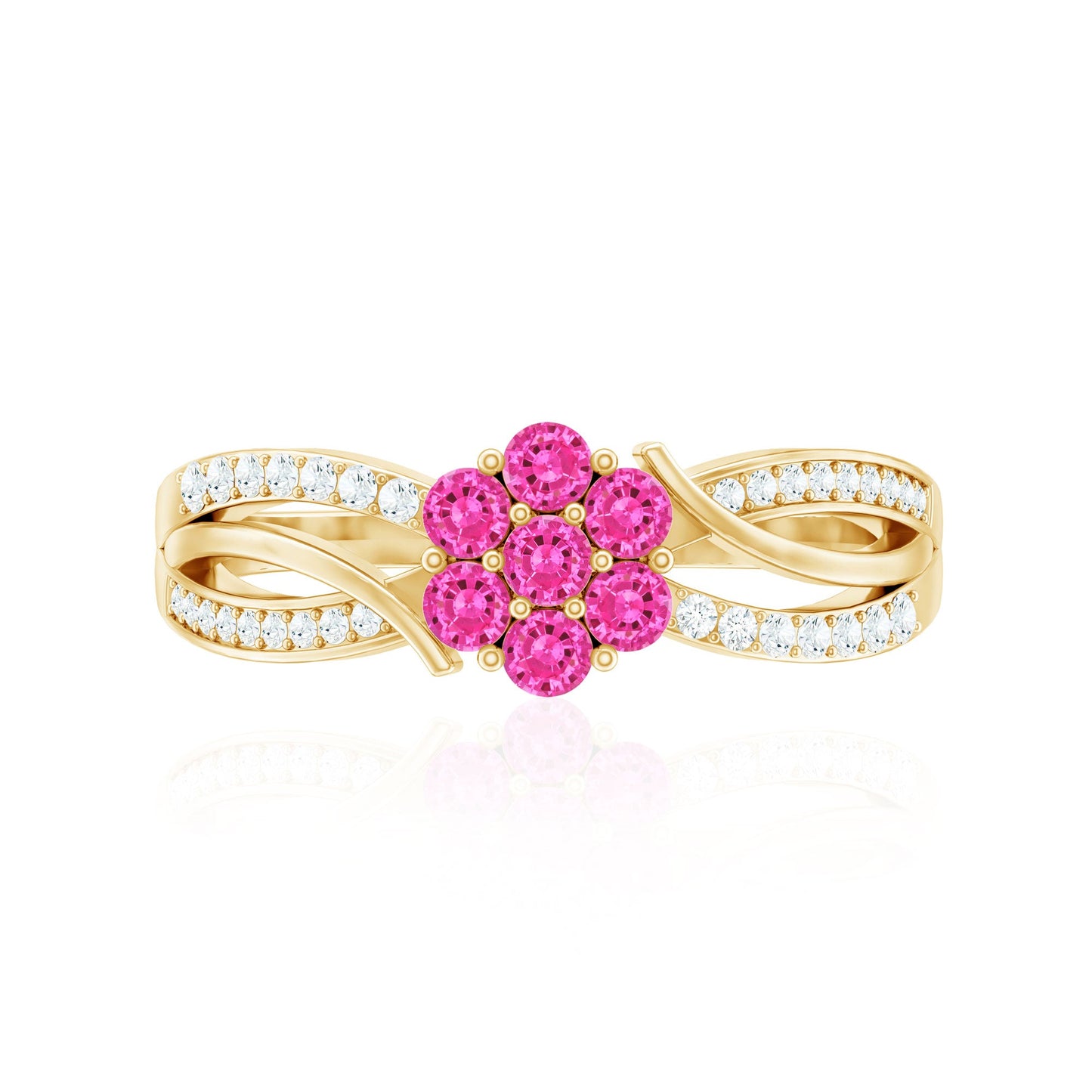 Flower Inspired Lab Grown Pink Sapphire and Diamond Infinity Engagement Ring