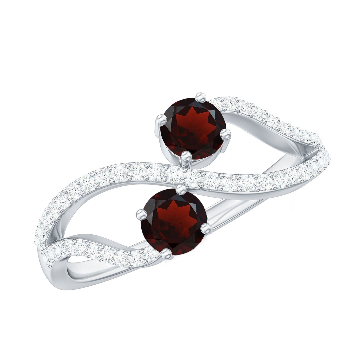 Natural Garnet 2 Stone Engagement Ring with Diamond