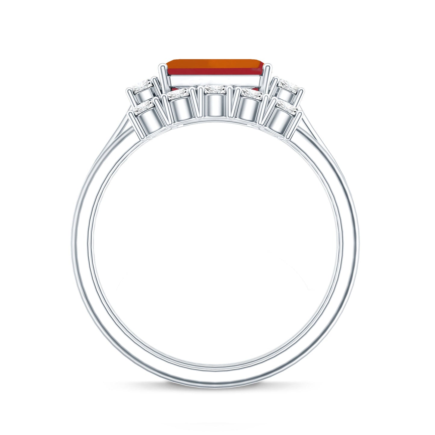 1 Carat Emerald Cut Fire Opal and Diamond Engagement Ring with Enhancer