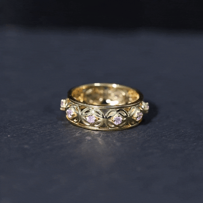 Lab Created Pink Sapphire Wedding Band with Celtic Details