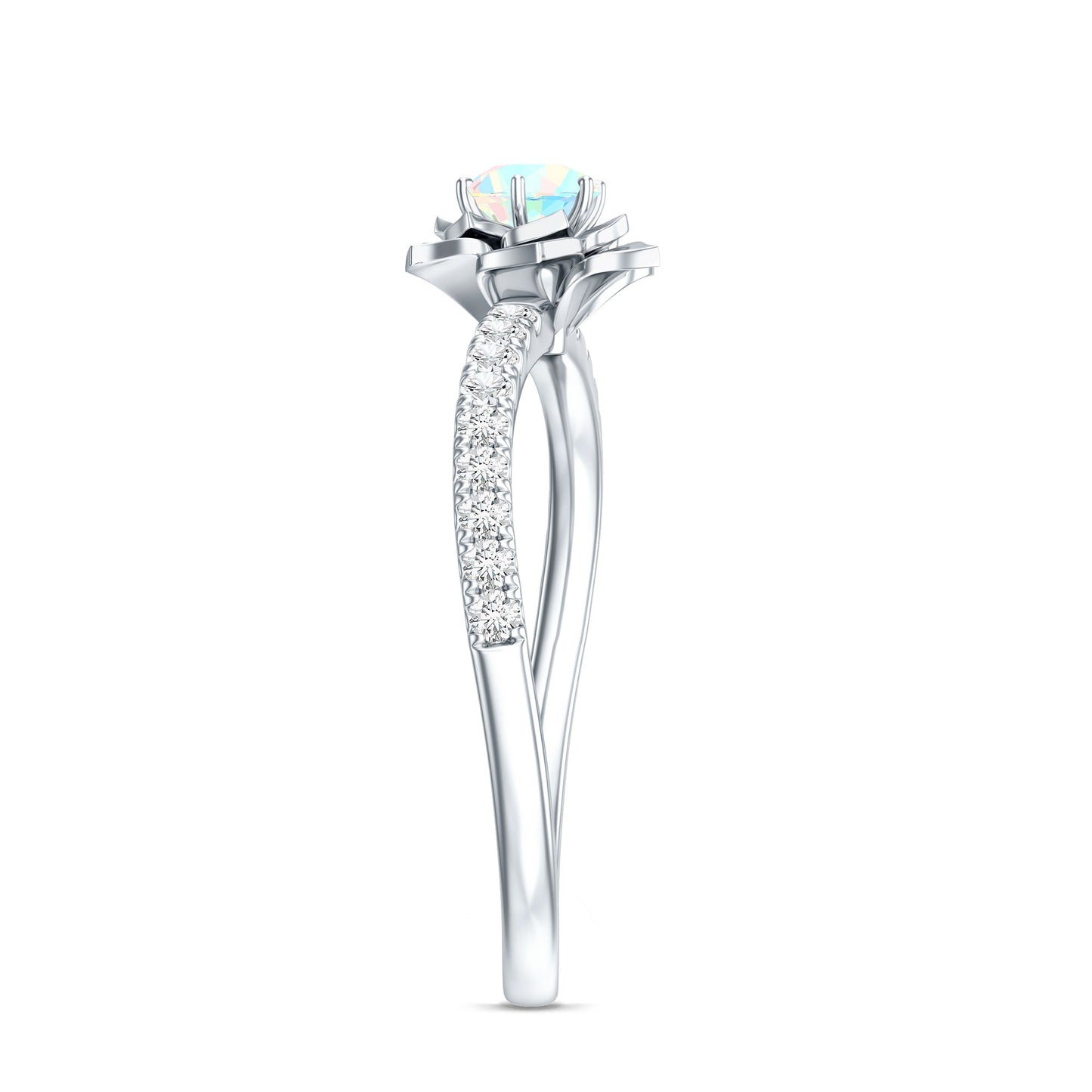 Natural Ethiopian Opal Floral Engagement Ring with Diamond Side Stones