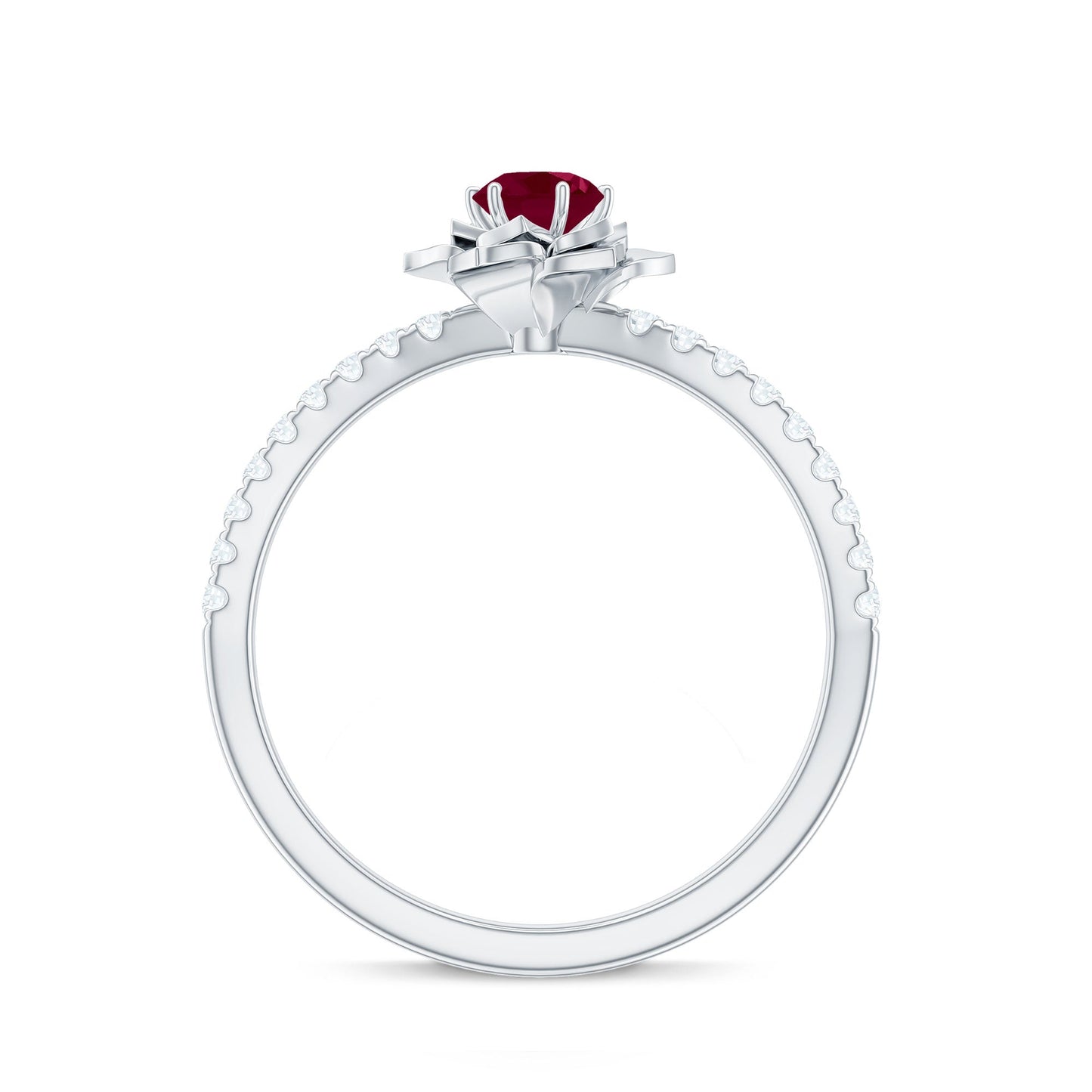 Natural 0.6 Carat Ruby Flower Engagement Ring with Diamond