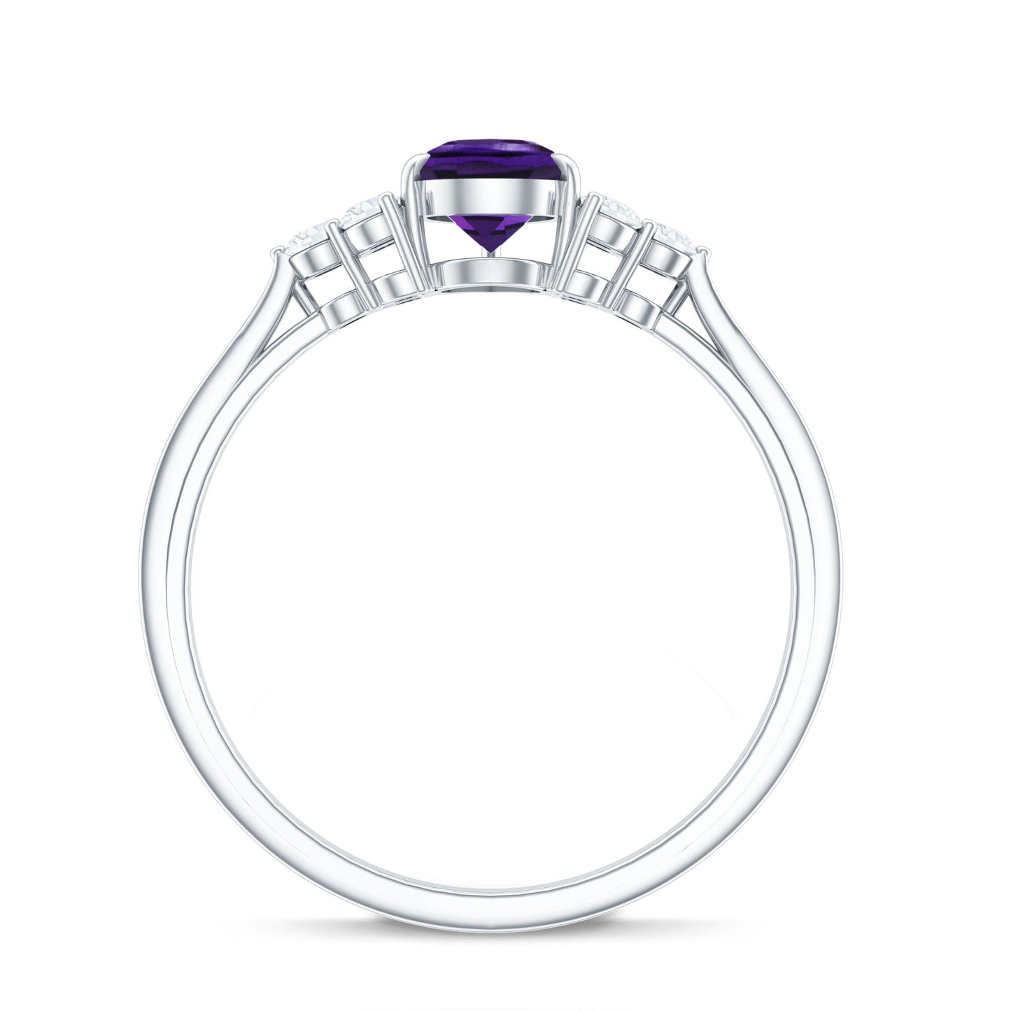 1 Carat Amethyst Engagement Ring with Diamond Trio