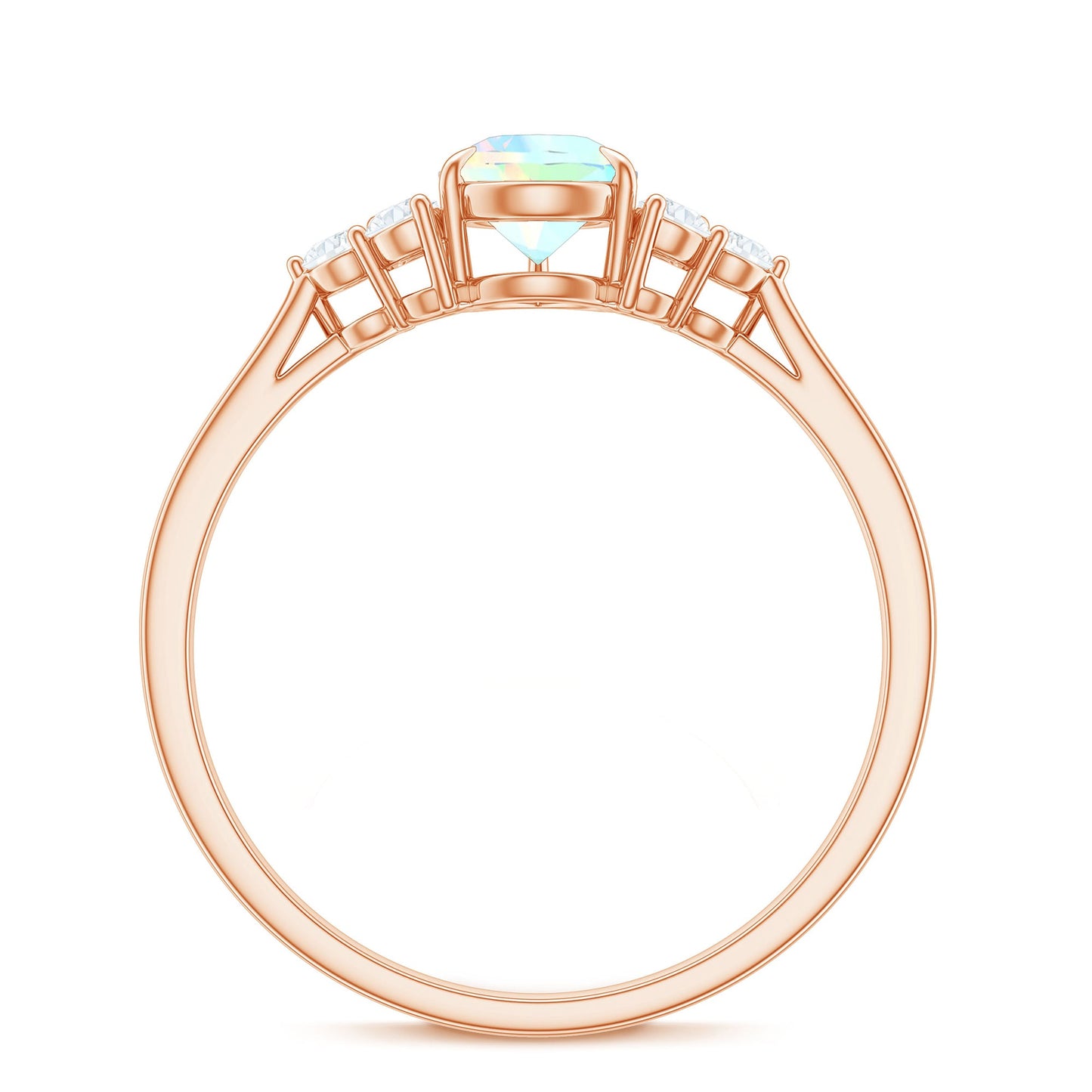 Certified Real Opalescent Pear Shaped Engagement Ring with Diamond Trio