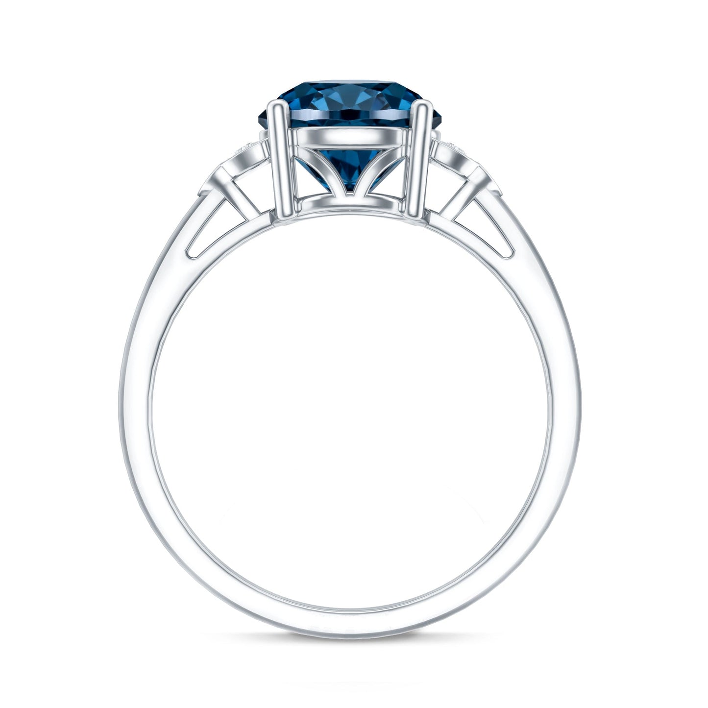 1.3 Carat London Blue Topaz Solitaire Engagement Ring with Diamond Trio