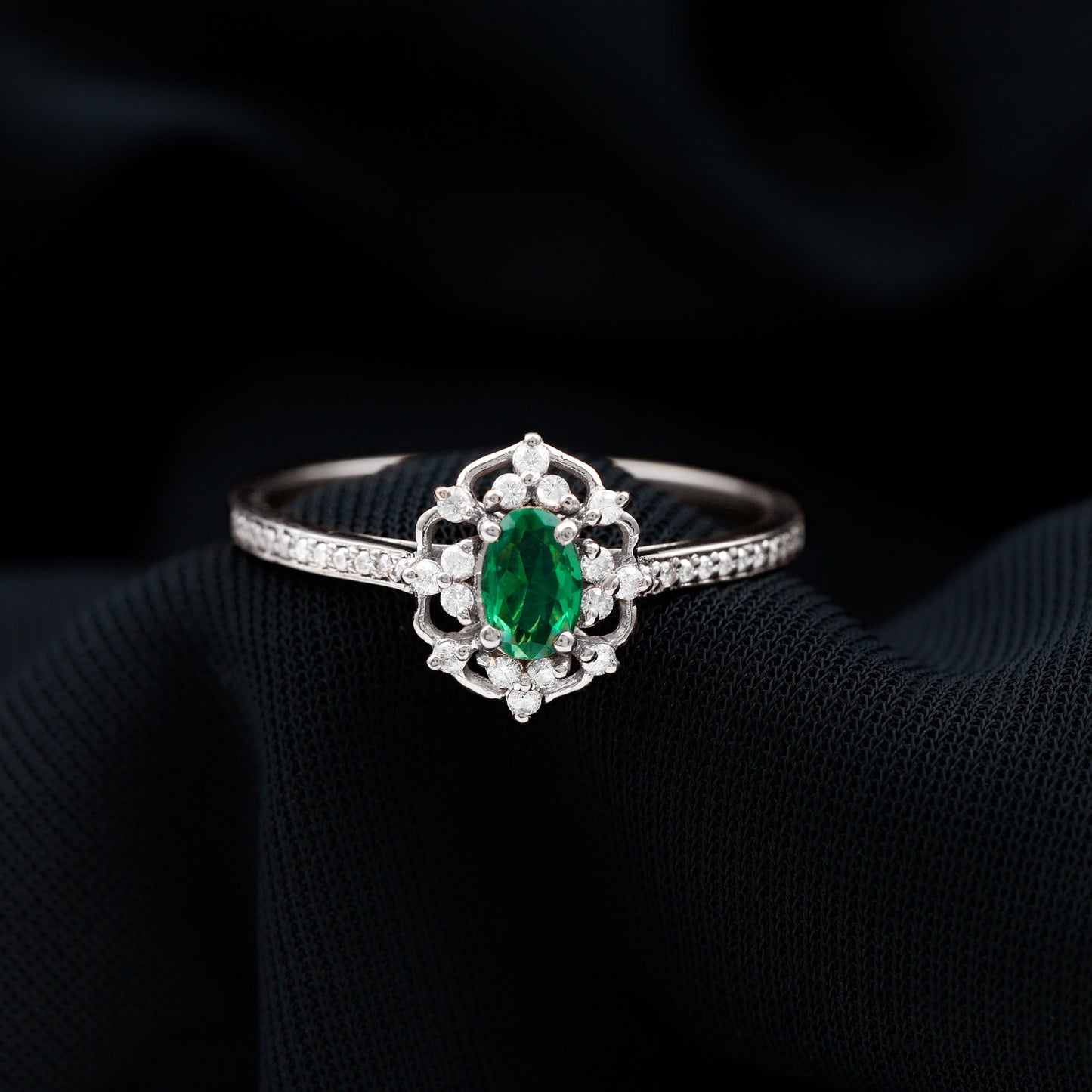 Certified Oval Lab Grown Emerald Diamond Retro Engagement Ring