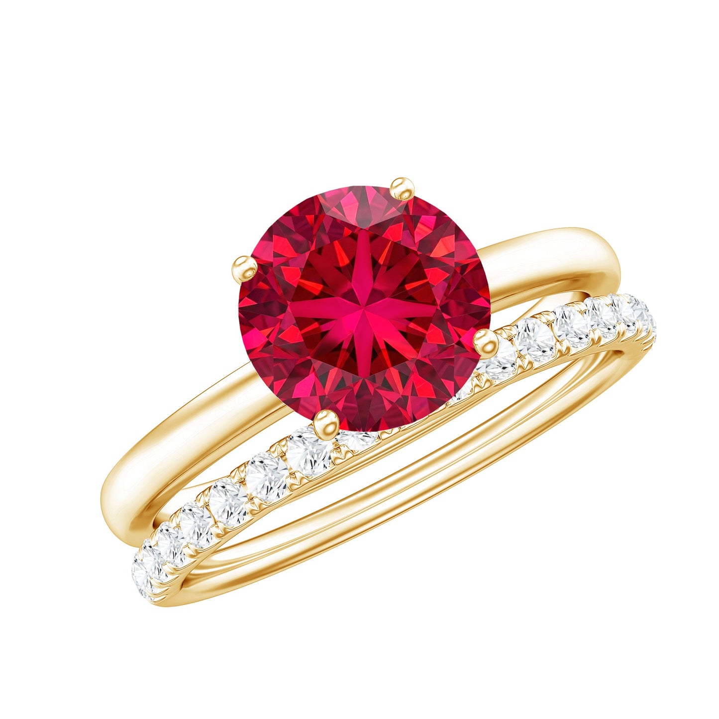 2.3 Carat Solitaire Created Ruby Wedding Ring Set with Diamond
