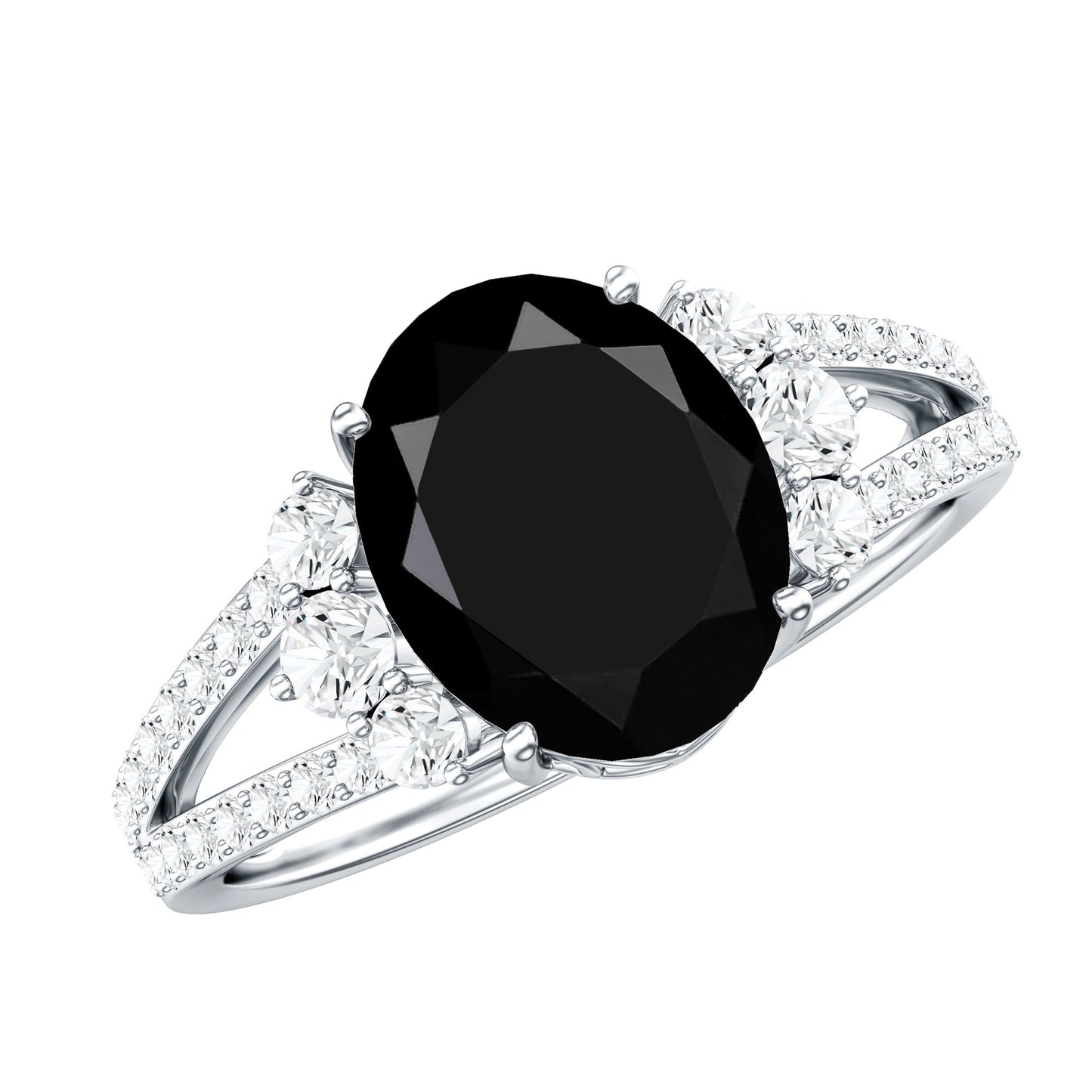 4.2 Carat Lab Grown Black Diamond Oval Engagement Ring with White Diamond Split Shank