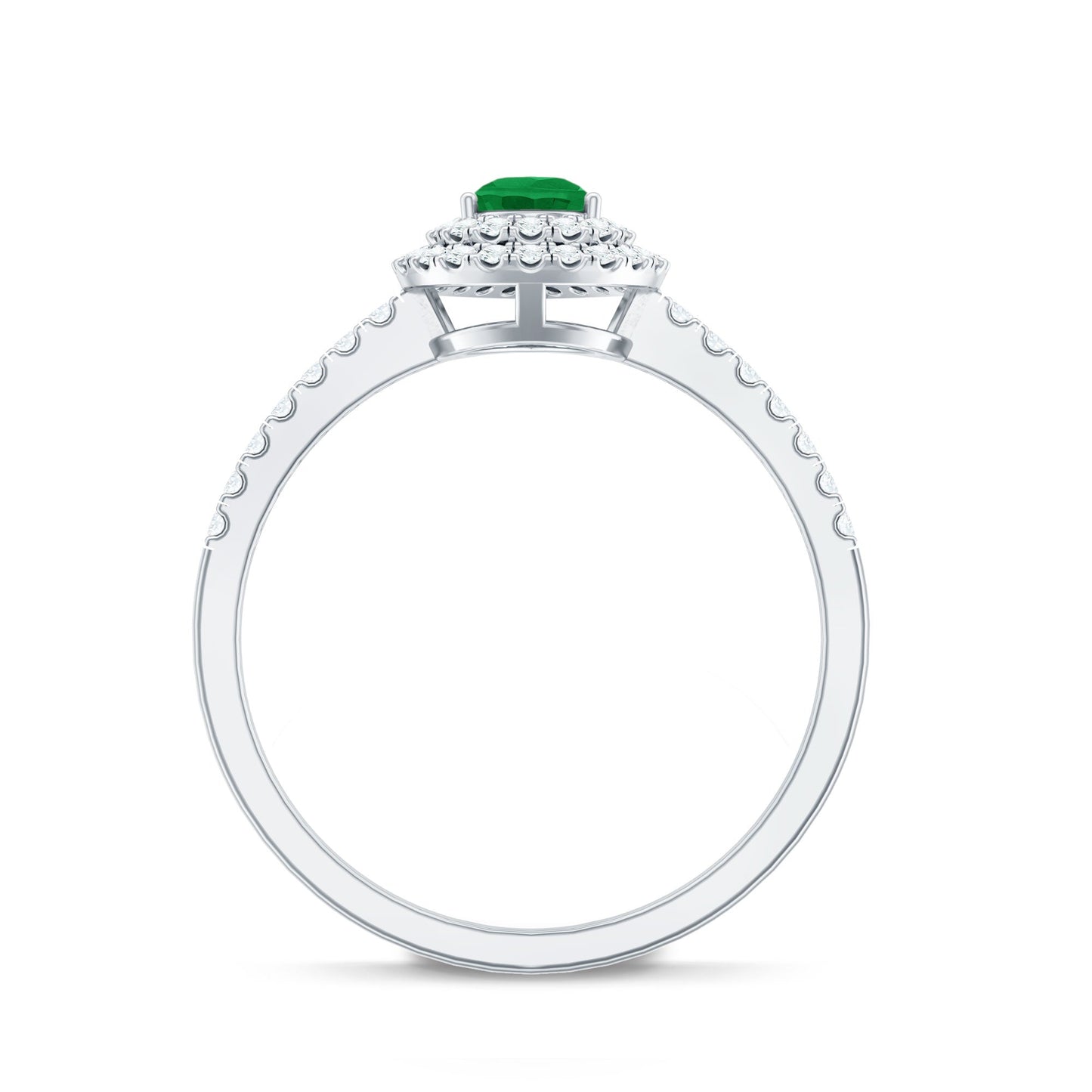 Natural Emerald Teardrop Engagement Ring with Diamond Double Halo