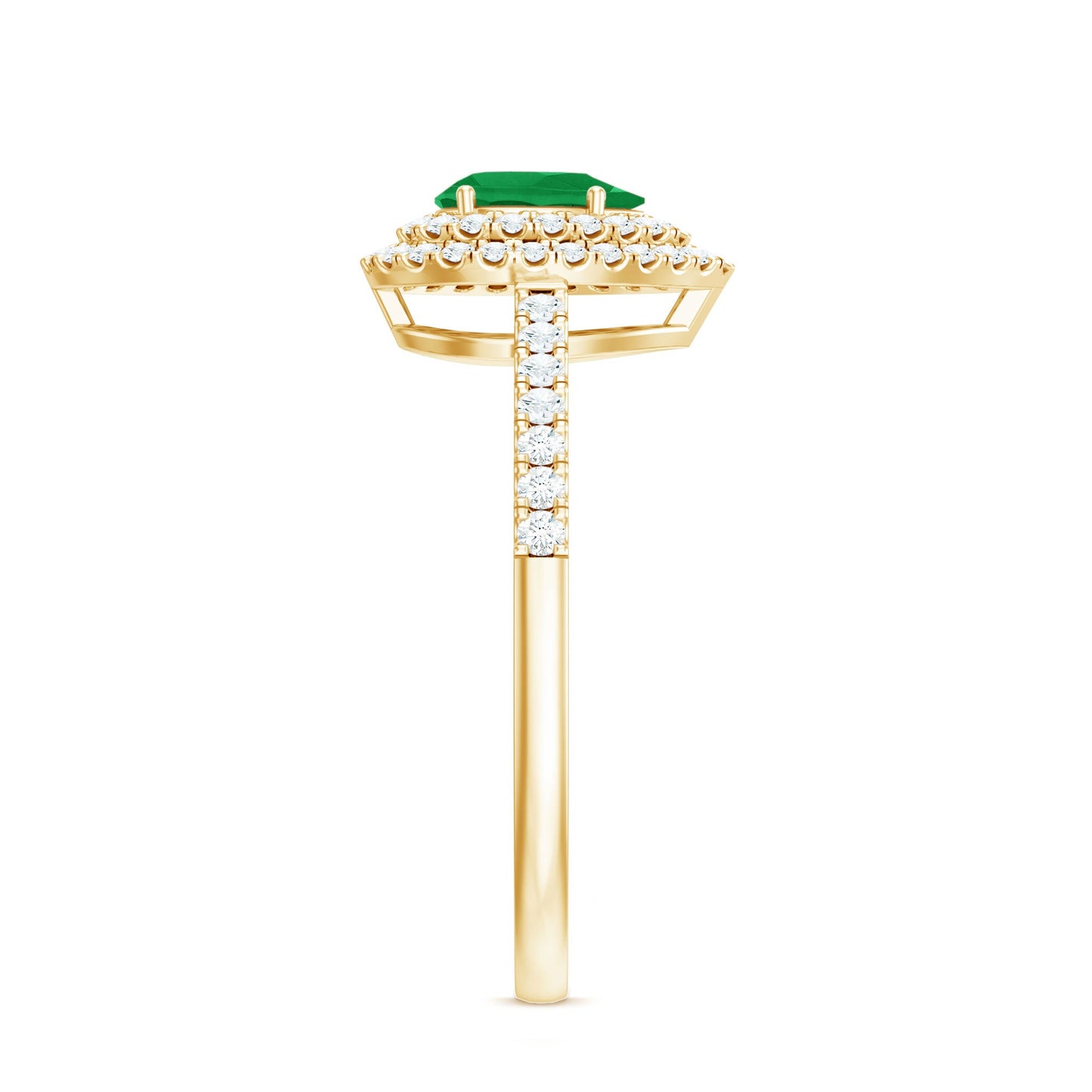 Natural Emerald Teardrop Engagement Ring with Diamond Double Halo