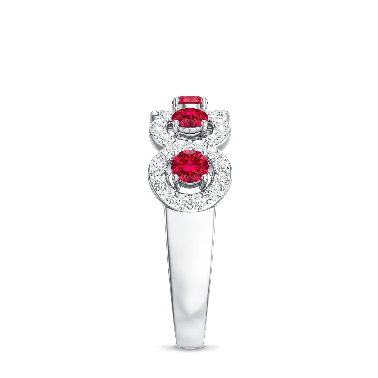 Classic Lab Grown Ruby and Diamond Halo Half Eternity Ring