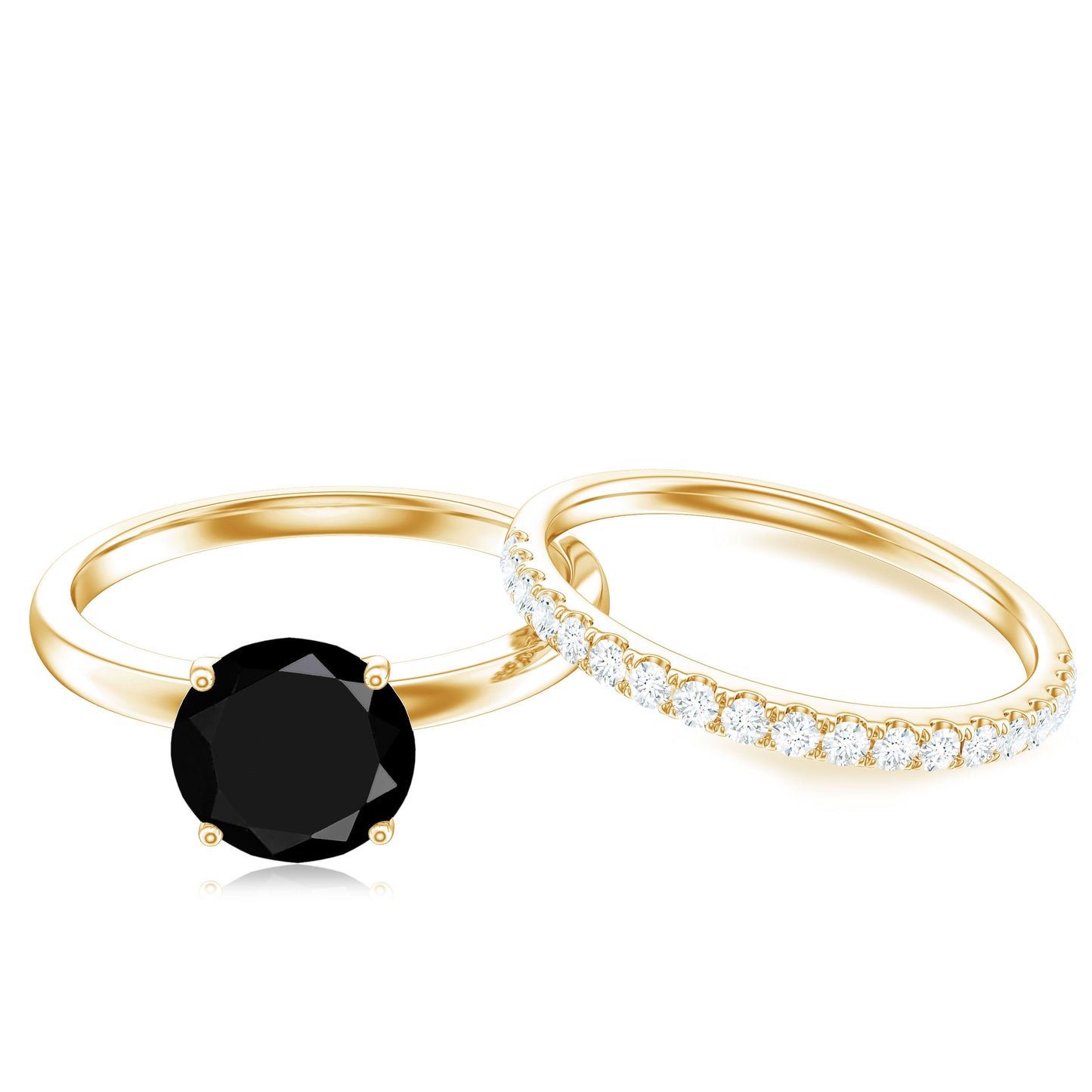 Natural Black Spinel Wedding Engagement Ring Set with Diamond