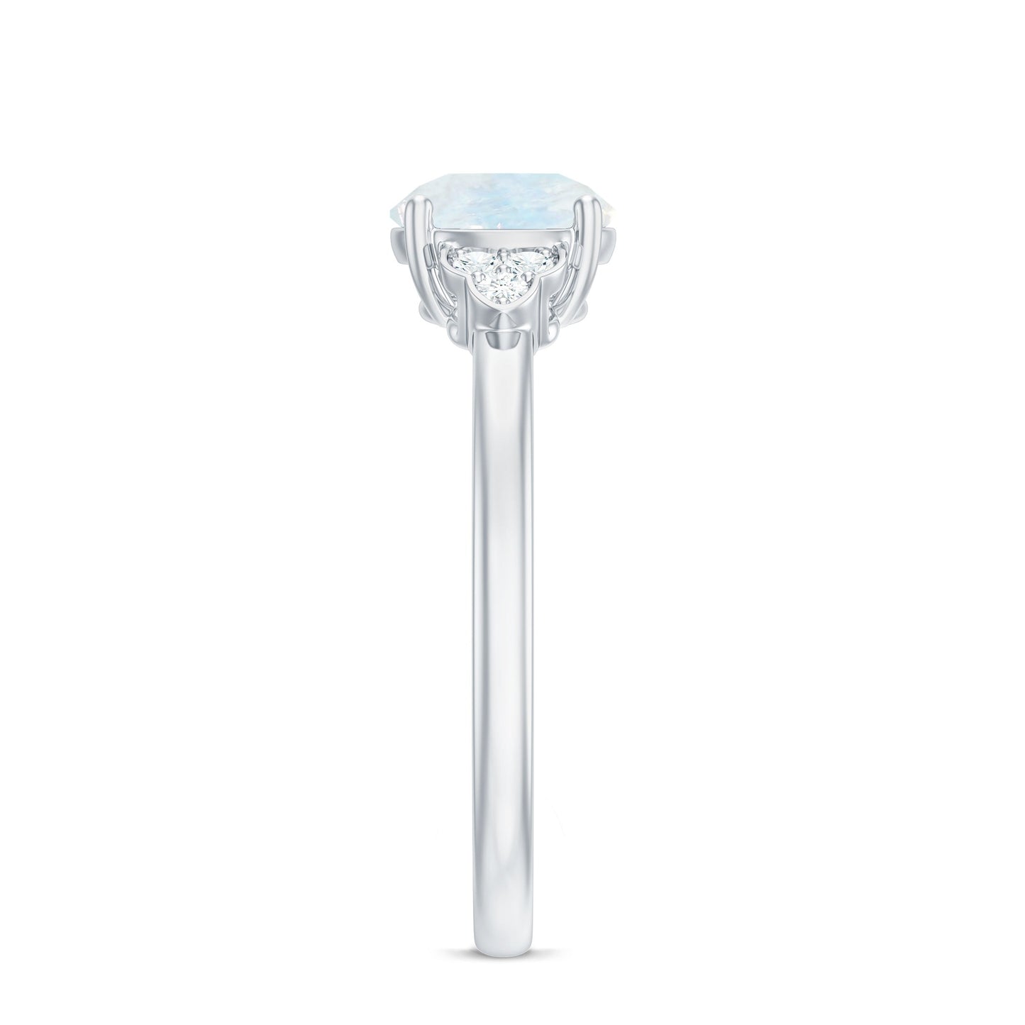 0.8 Carat Moonstone Solitaire Engagement Ring with Diamond Trio