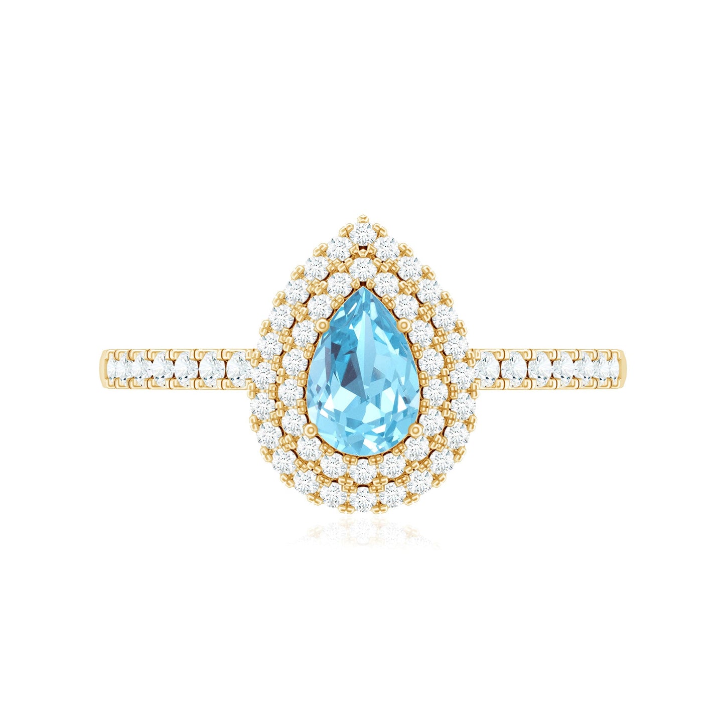 Classic Aquamarine and Diamond Teardrop Engagement Ring with Double Halo