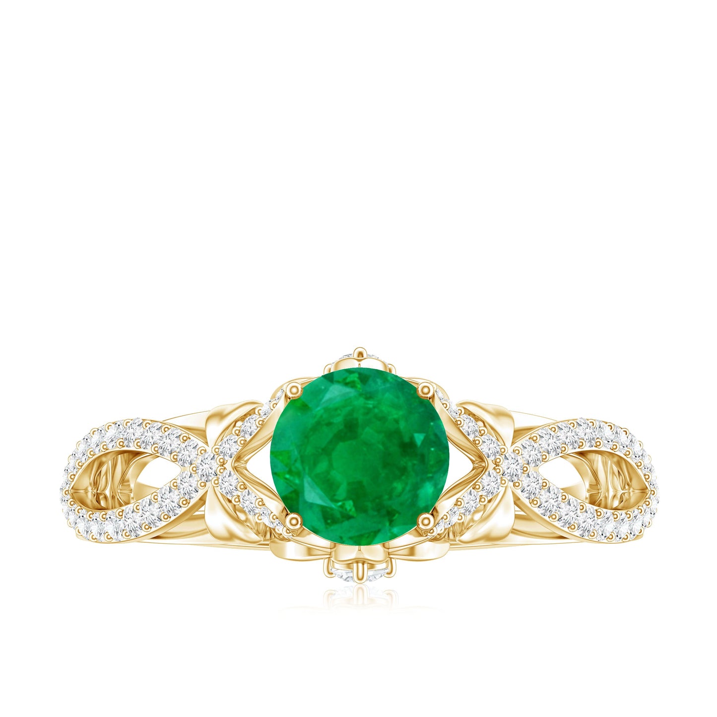 Designer Emerald Crossover Engagement Ring with Diamond