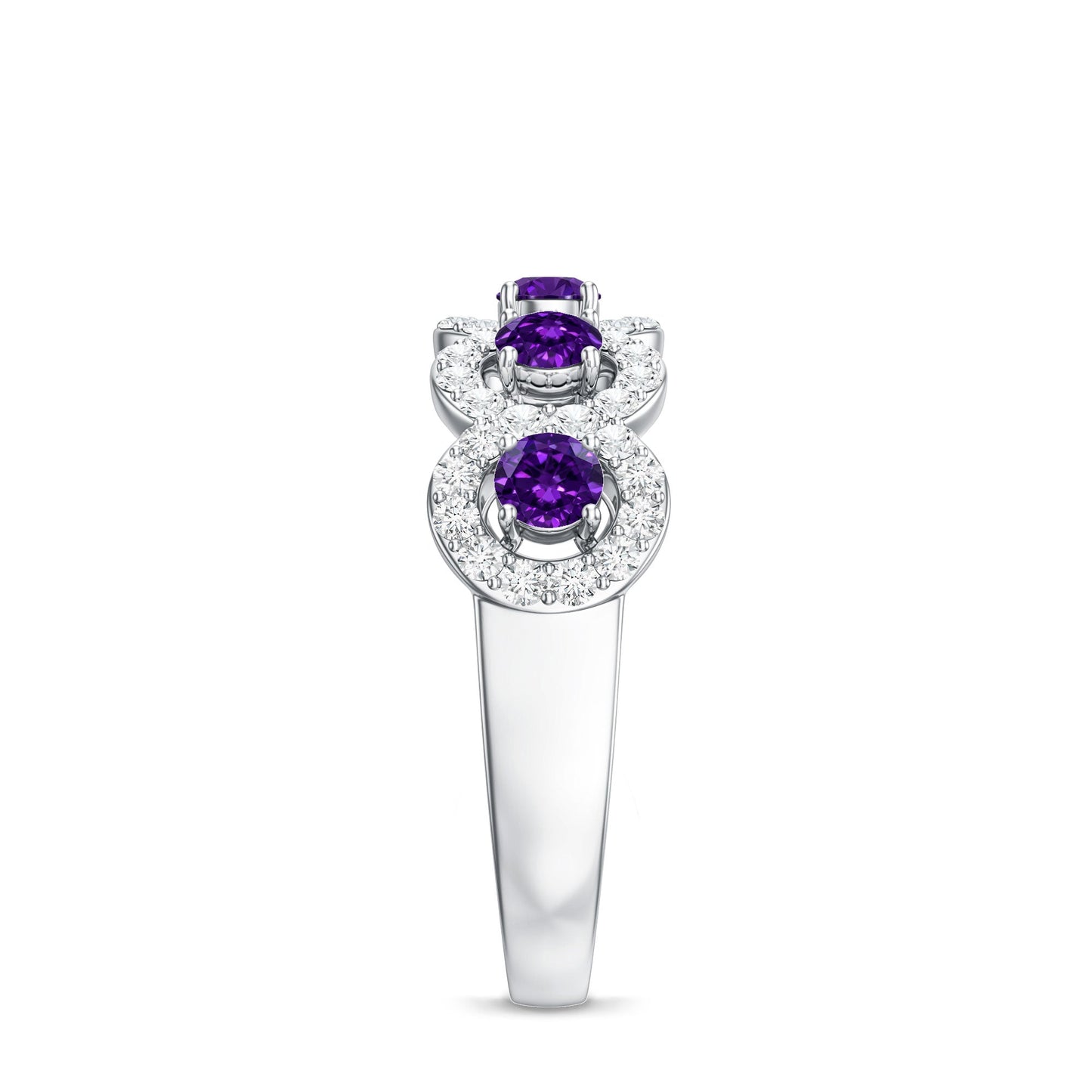 Natural Amethyst Diamond Half Eternity Band Ring for Women