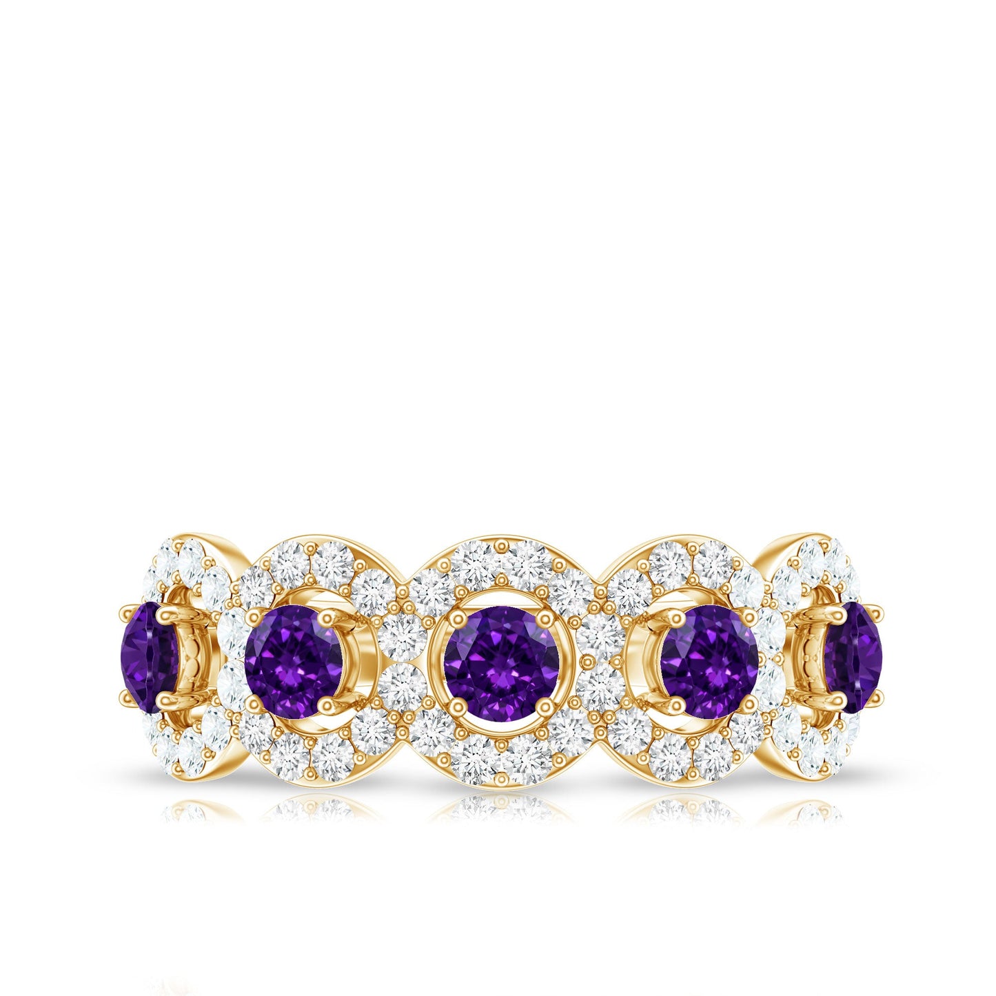 Natural Amethyst Diamond Half Eternity Band Ring for Women