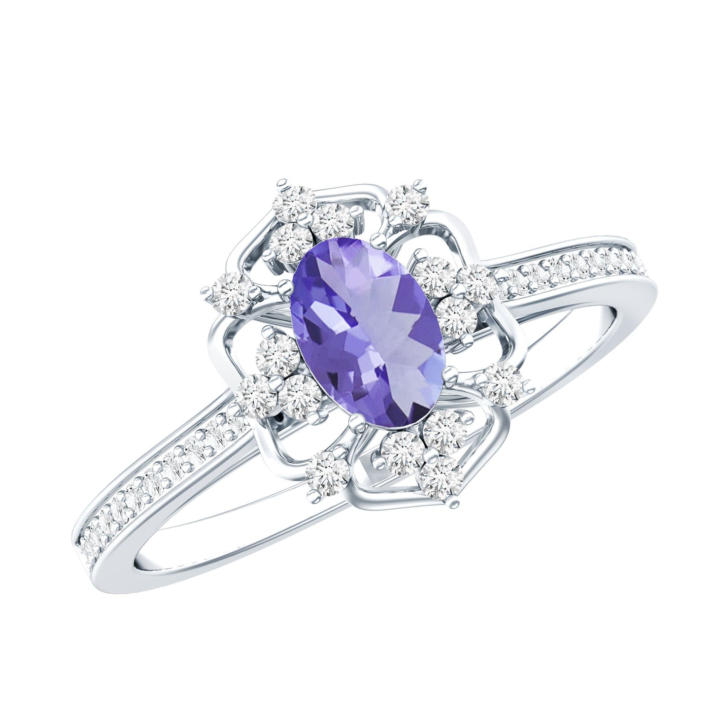 Vintage Looking Tanzanite and Diamond Oval Engagement Ring
